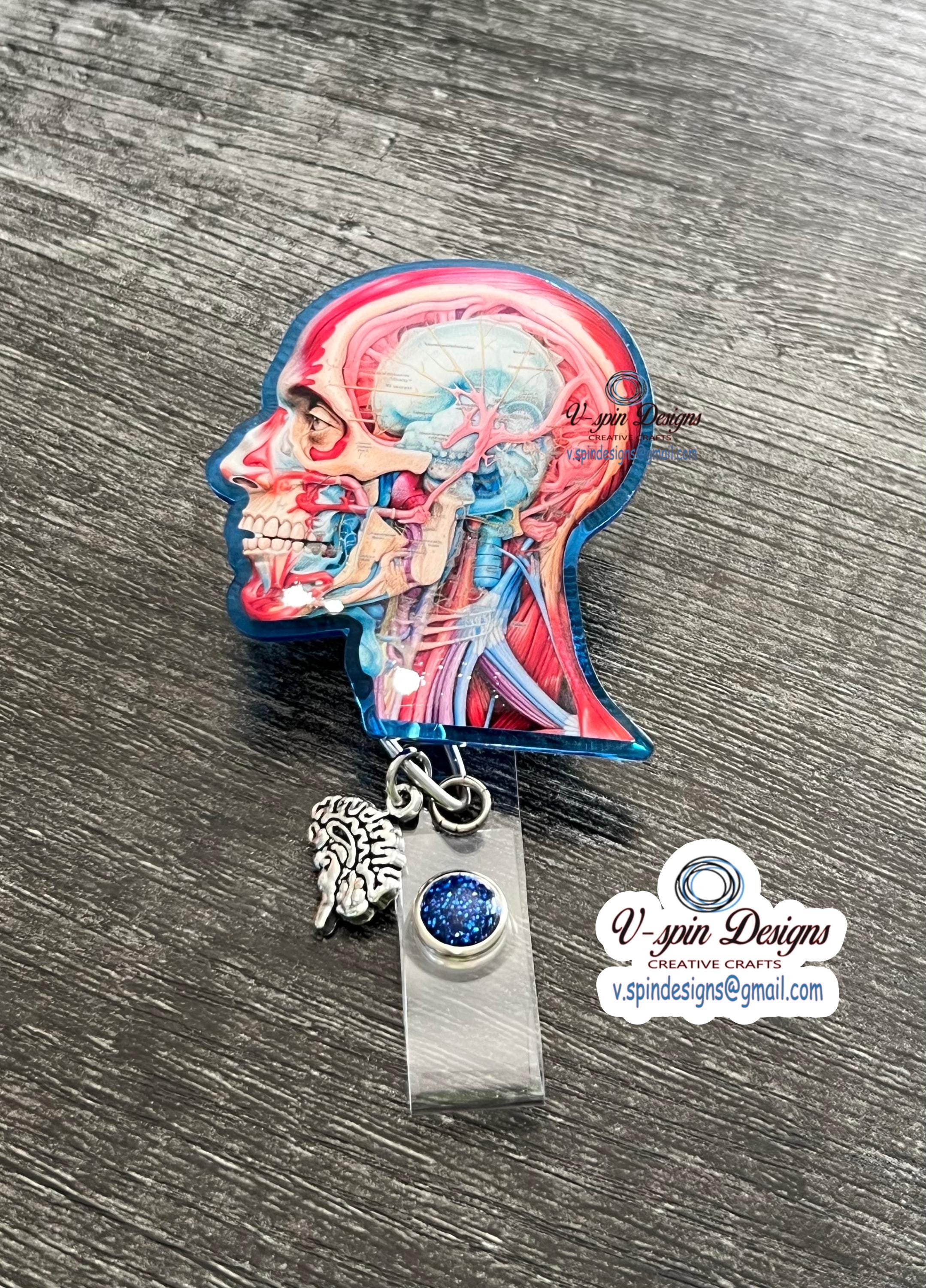Anatomical Head Badge Reel | Retractable Acrylic ID Holder for Medical Students