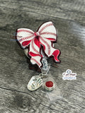Baseball Bow Badge Reel | Sports Fan Retractable Acrylic ID Holder
