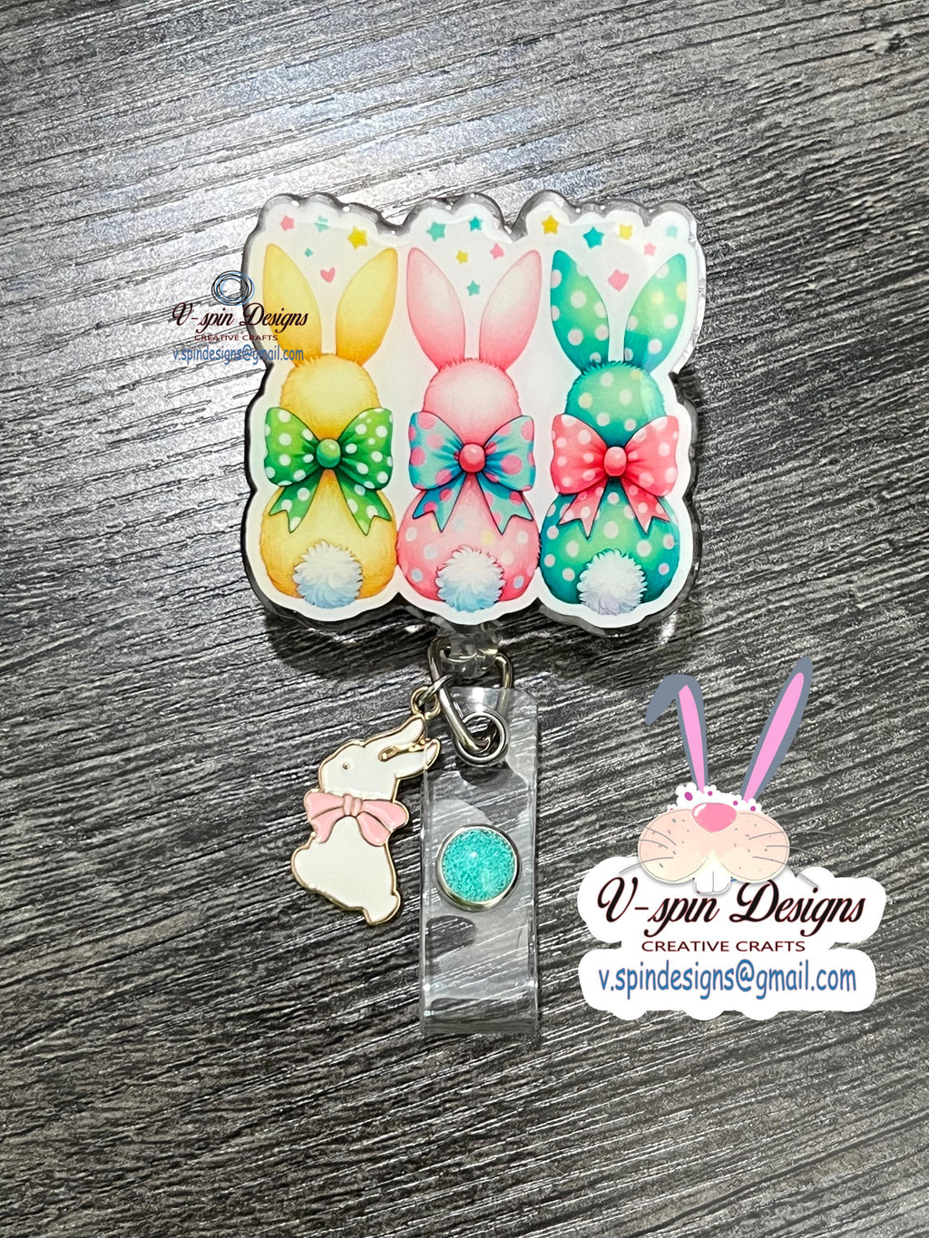Easter Bunnies Badge Reel | Pastel Retractable Acrylic ID Holder