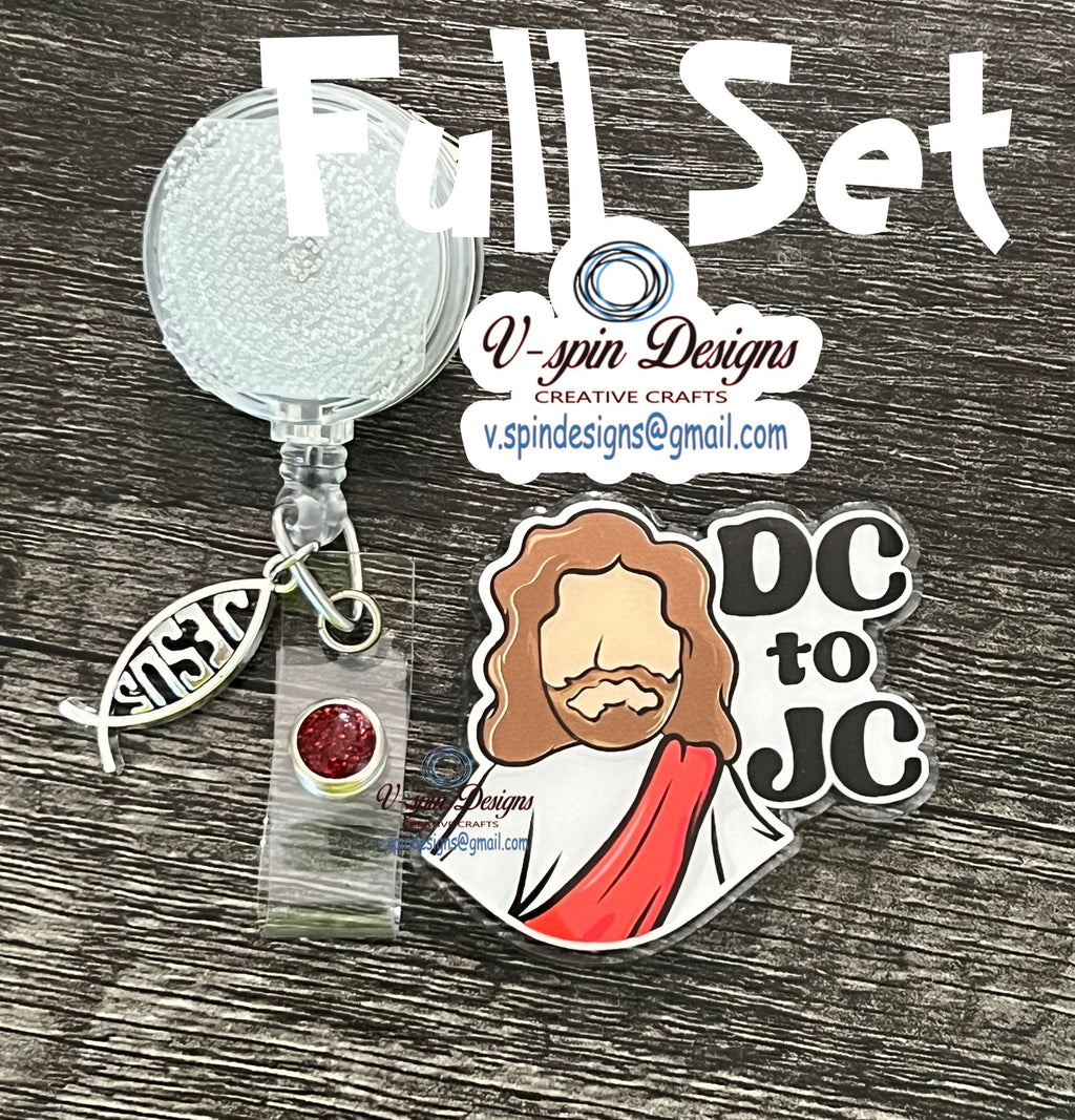 "DC to JC" Badge Reel | Funny Religious Retractable Acrylic ID Holder