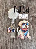 Patriotic Labrador Badge Reel | 4th of July Retractable ID Holder