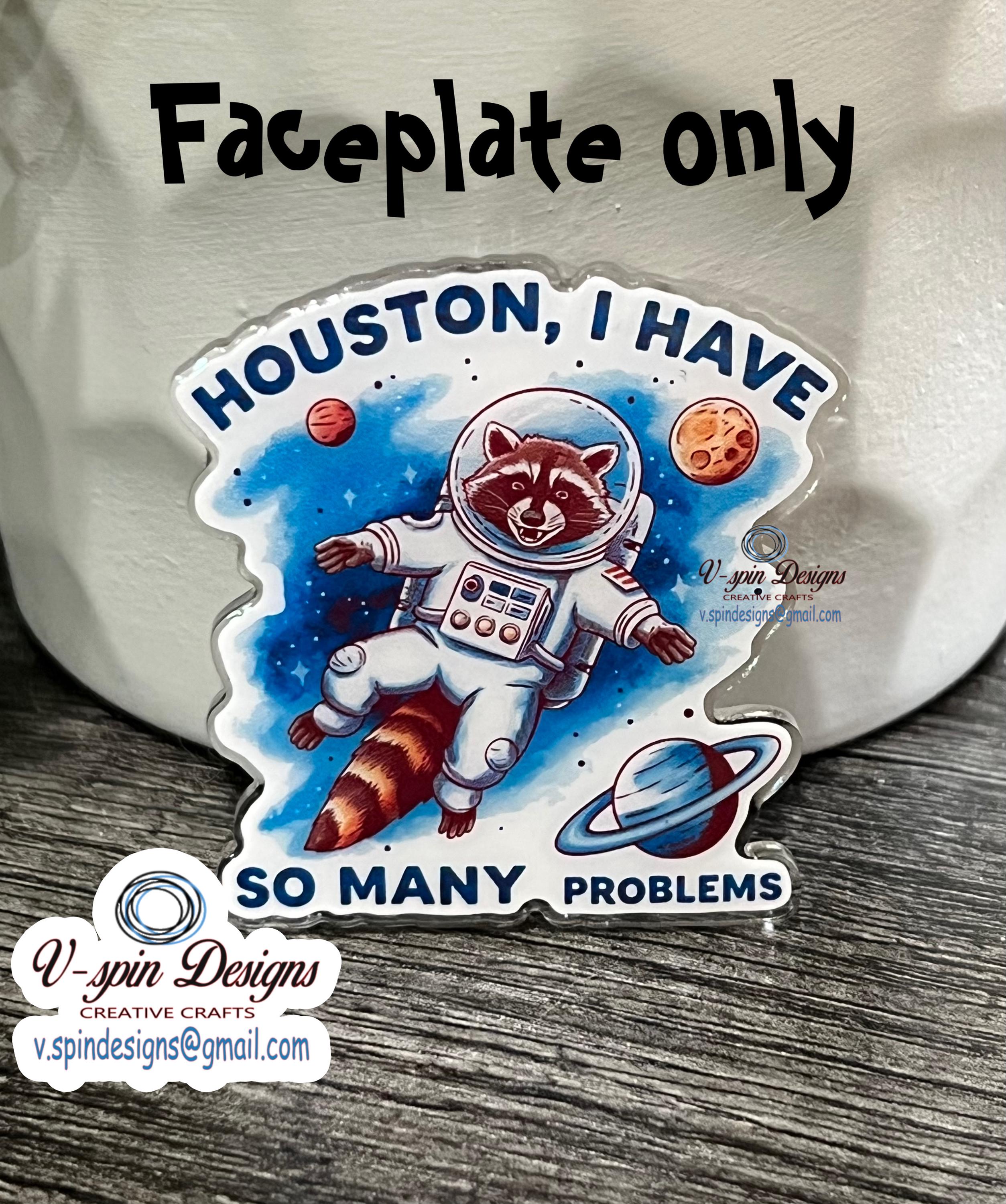 "Houston, I Have So Many Problems" Raccoon Astronaut Badge Reel | Funny Retractable ID Holder