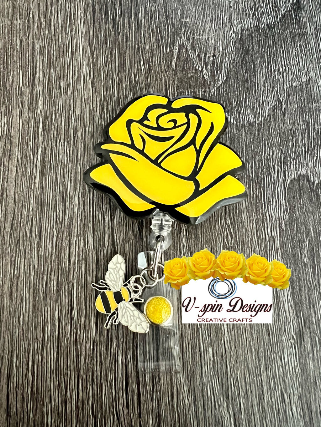 2” Acrylic, Yellow Rose badge reel/ID Holder/card holder/teachers/nurses