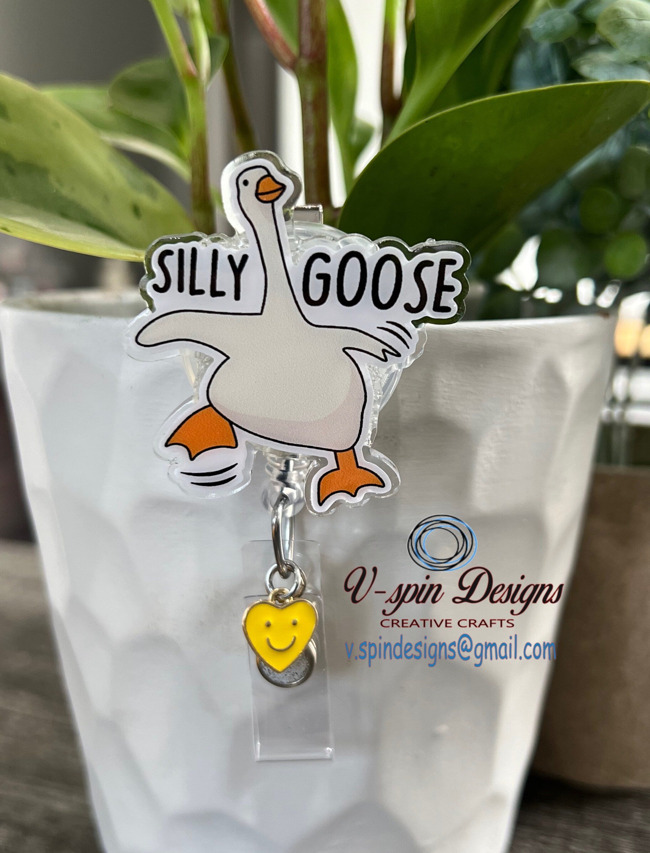 Silly Goose Badge Reel: Funny Acrylic Retractable ID Holder