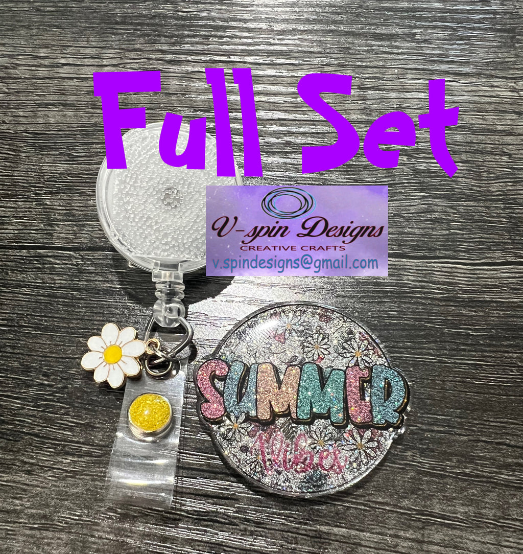 Summer Vibes glitter badge reel/ID Holder/nurses/teachers/summer badge reels