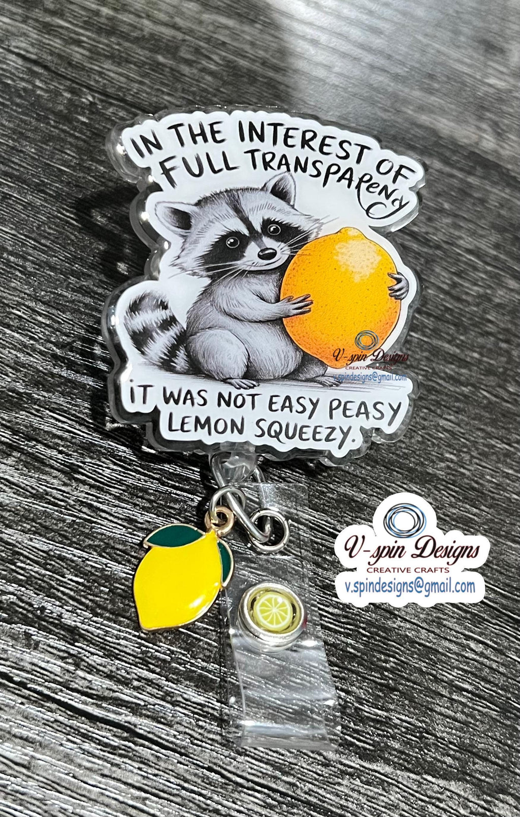 Funny Raccoon Badge Reel: "Not Easy Peezy" ID Holder