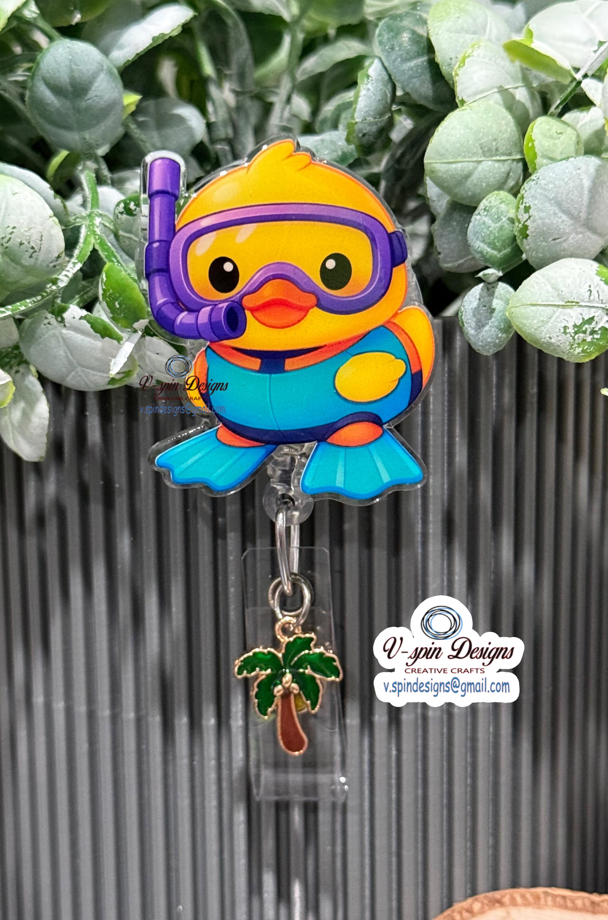Snorkeling Duck Badge Reel | Funny Summer Retractable Acrylic ID Holder