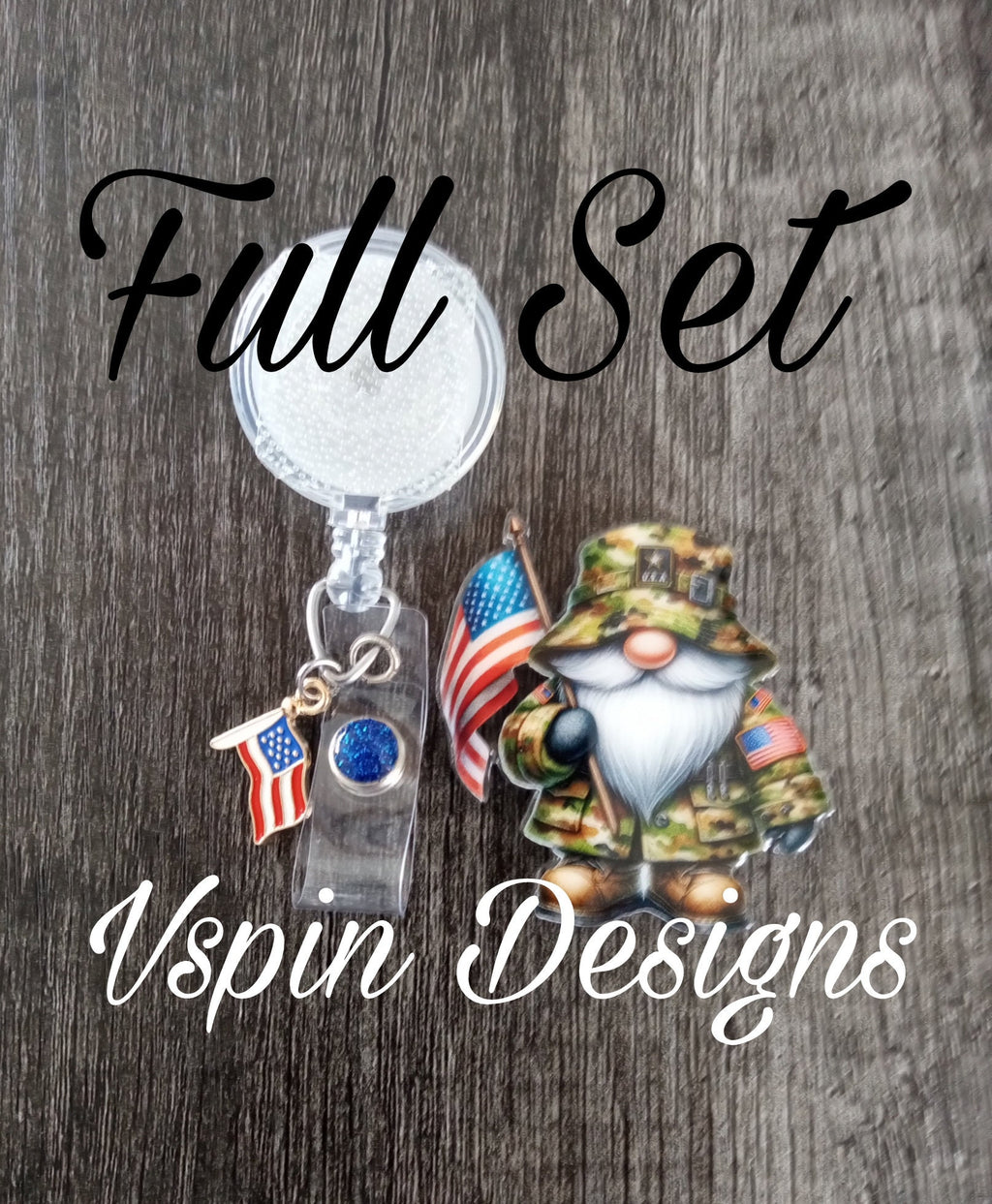 Military Gnome with Flag, badge reel/ID Holder/card holder/teachers/nurses/Hero/army/VA