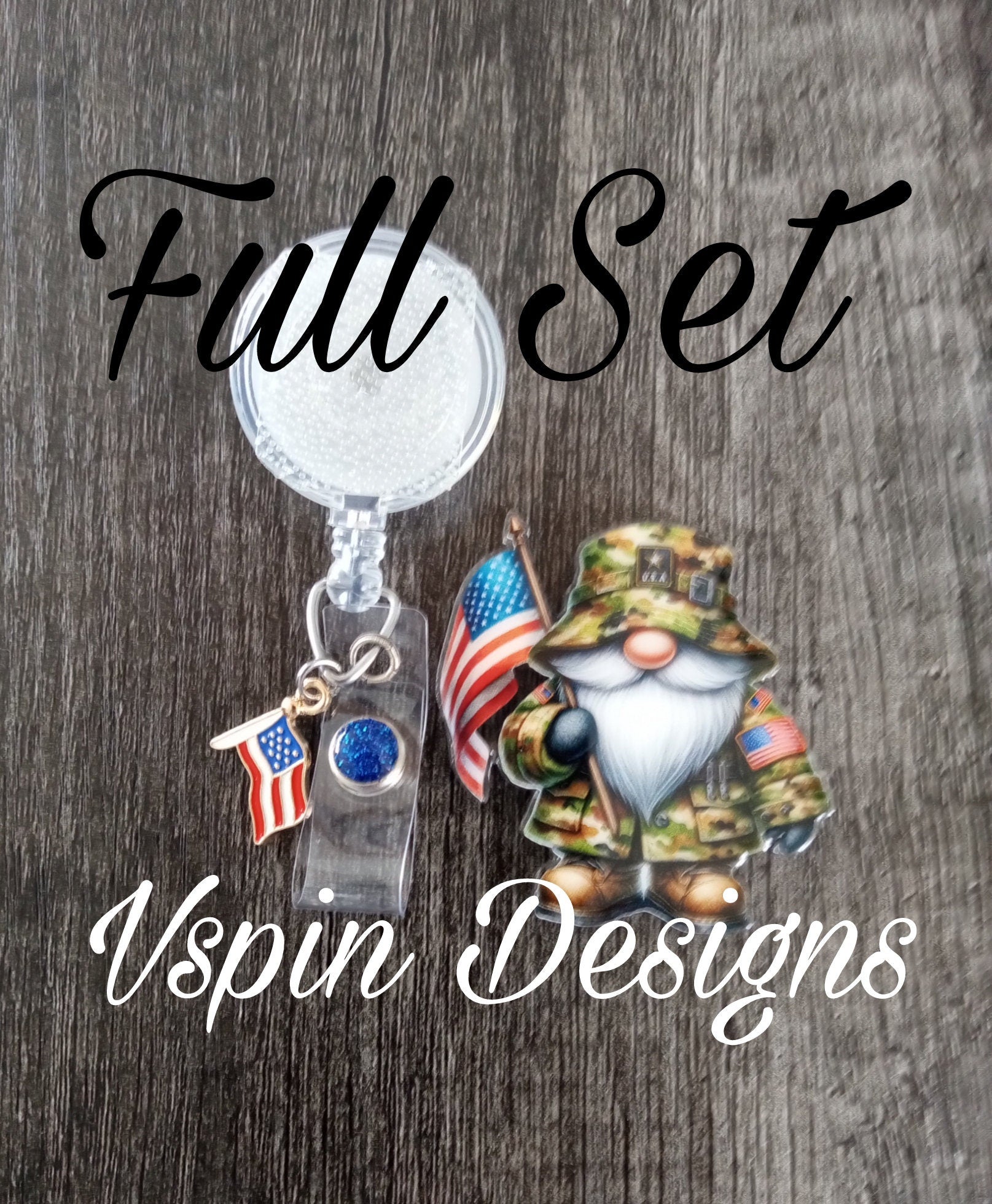 Military Gnome with Flag, badge reel/ID Holder/card holder/teachers/nurses/Hero/army/VA