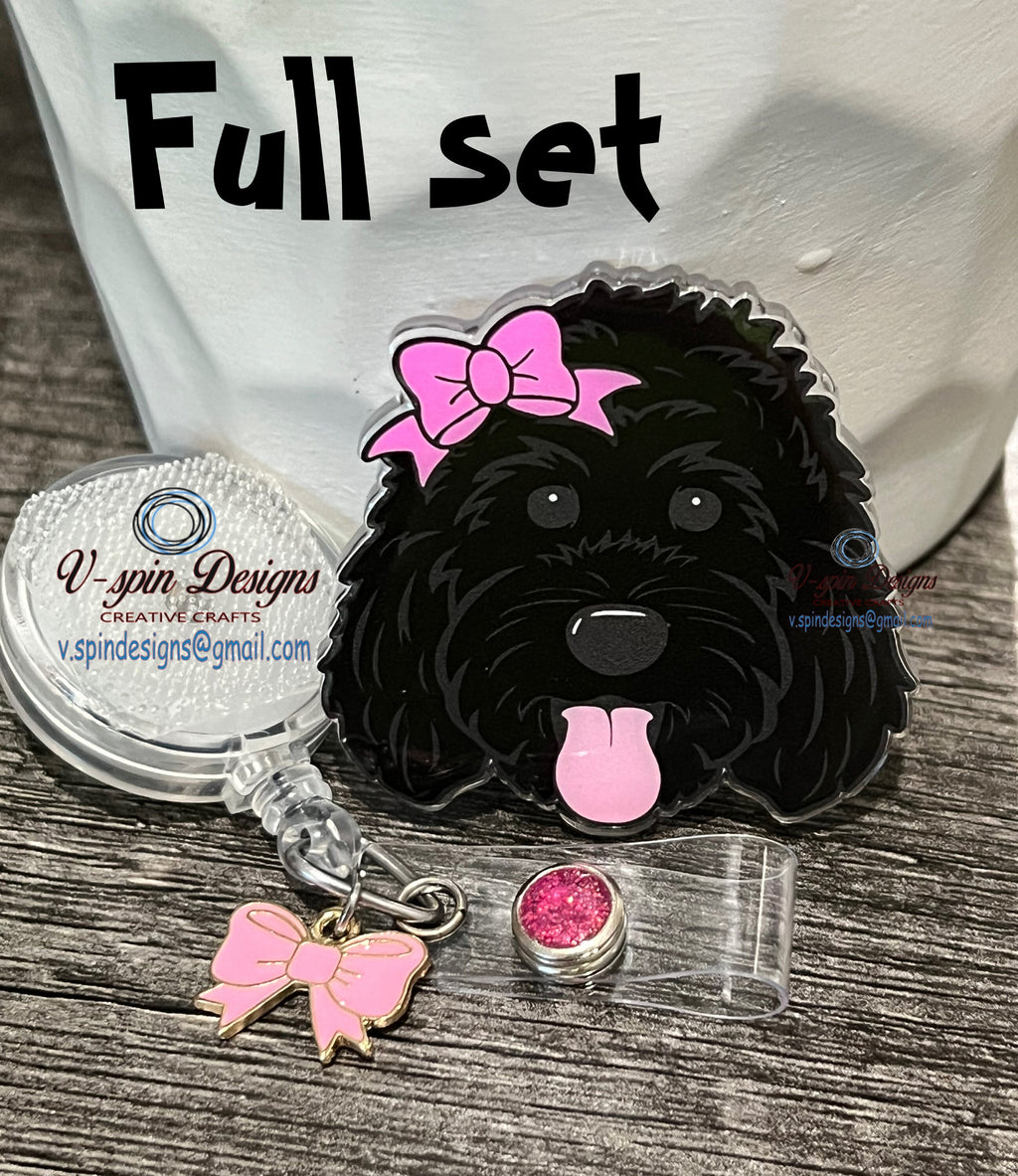 Black Doodle Girl dog Badge reel/ID Holder/card holder/nurses/teachers/students/dogs