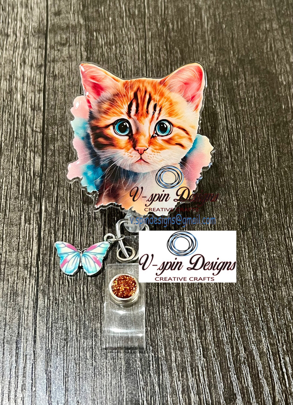 Orange Tabby Kitten Badge Reel | Retractable Acrylic ID Holder for Cat Lovers