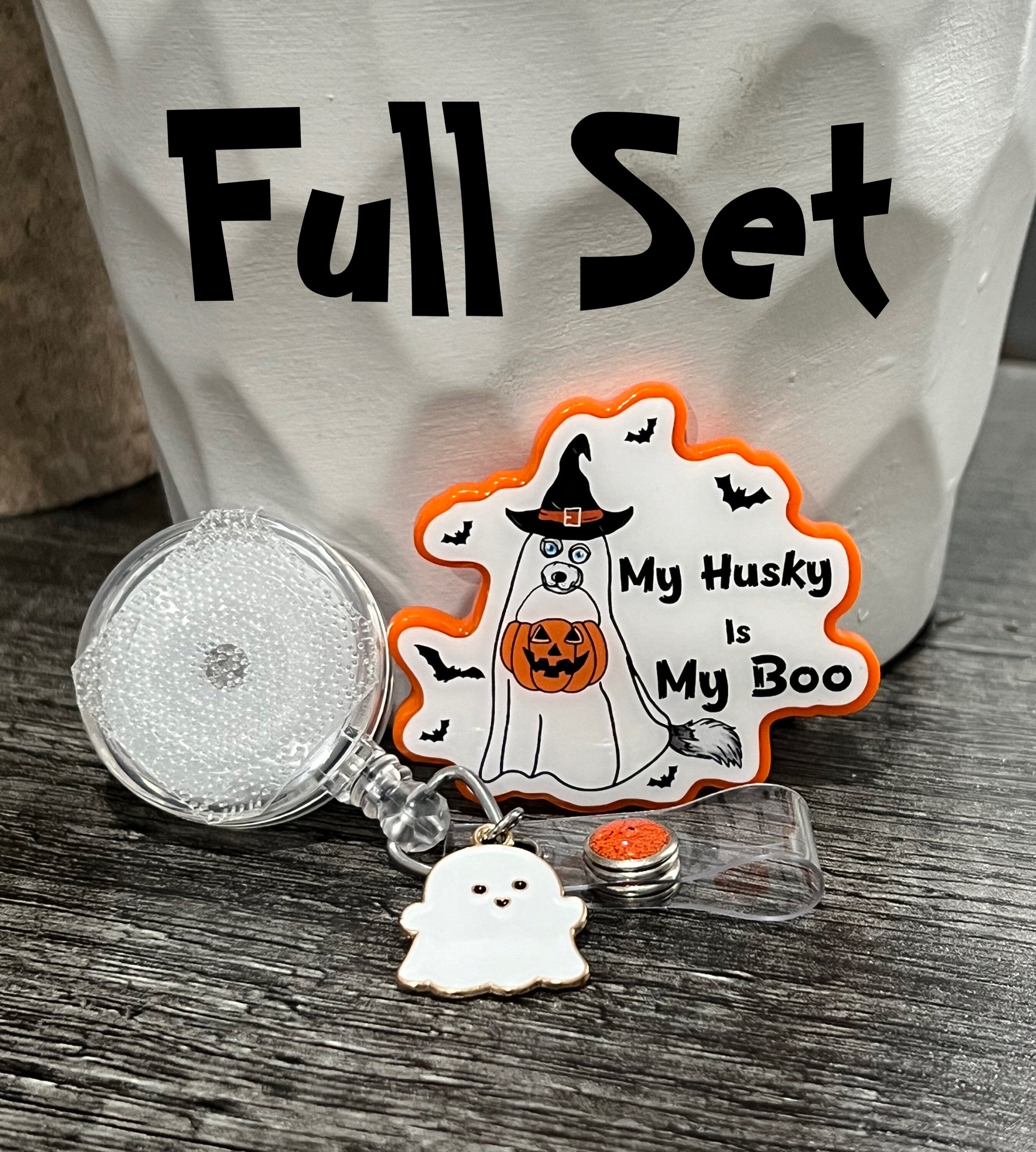 "My Husky Is My Boo" Halloween Badge Reel | Funny Retractable Acrylic ID Holder