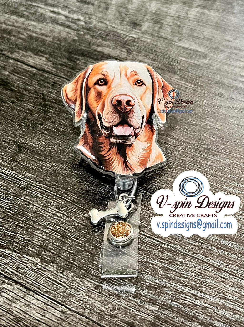 Golden Labrador Dog Badge Reel | Retractable Acrylic ID Holder