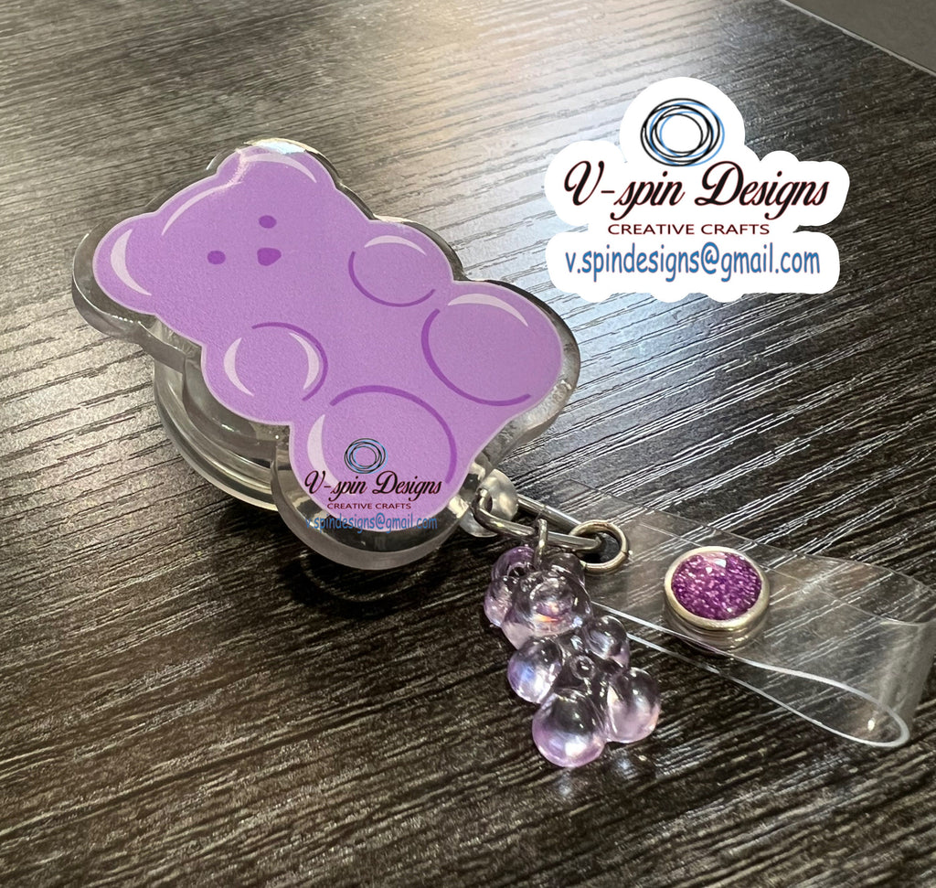 Chunky Gummy Bear purple retractable badge reel/ID holder/nurse/card holder/teachers/students/candy
