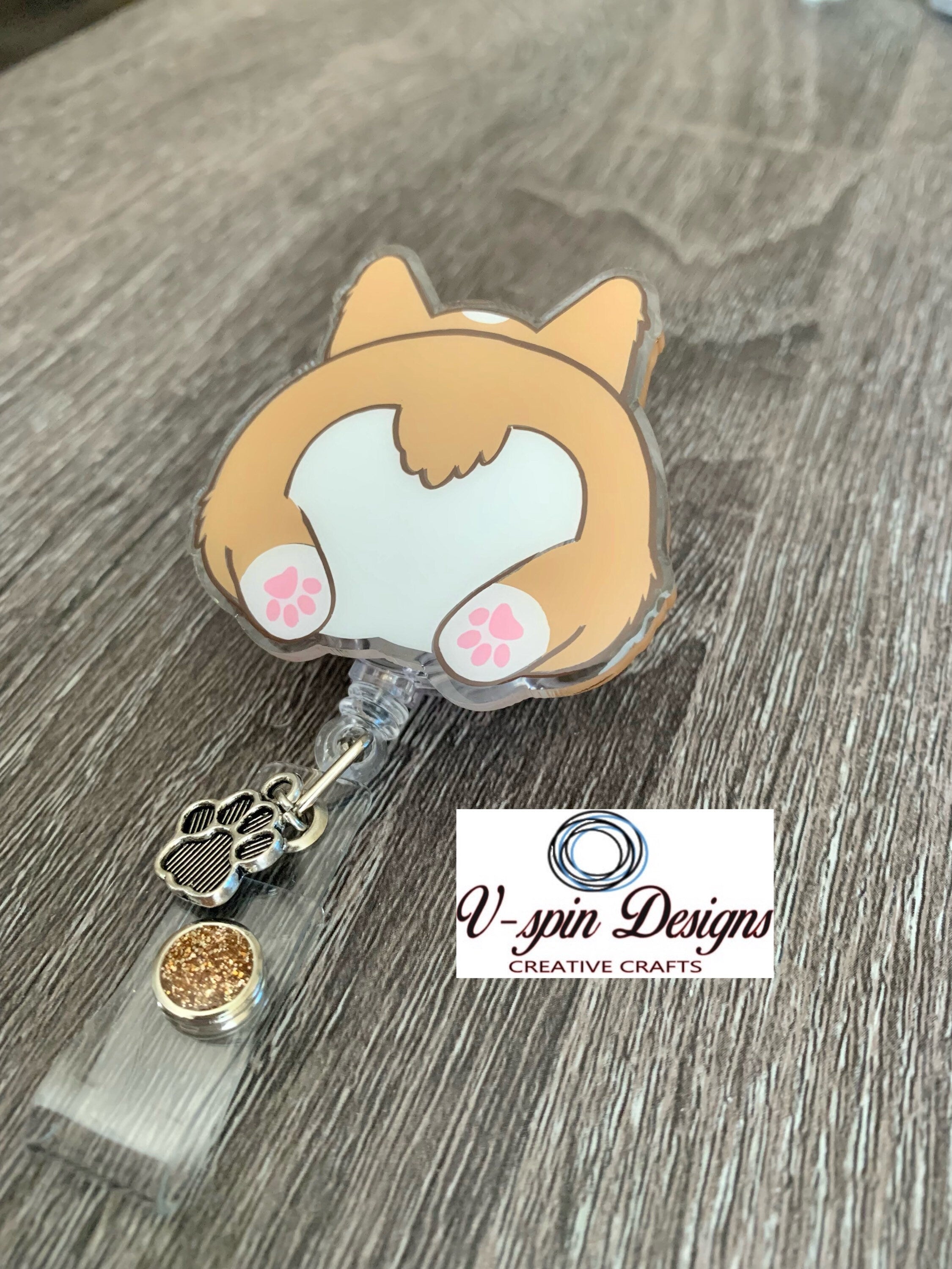 Corgi Butt Badge Reel | Retractable Acrylic ID Holder for Dog Lovers