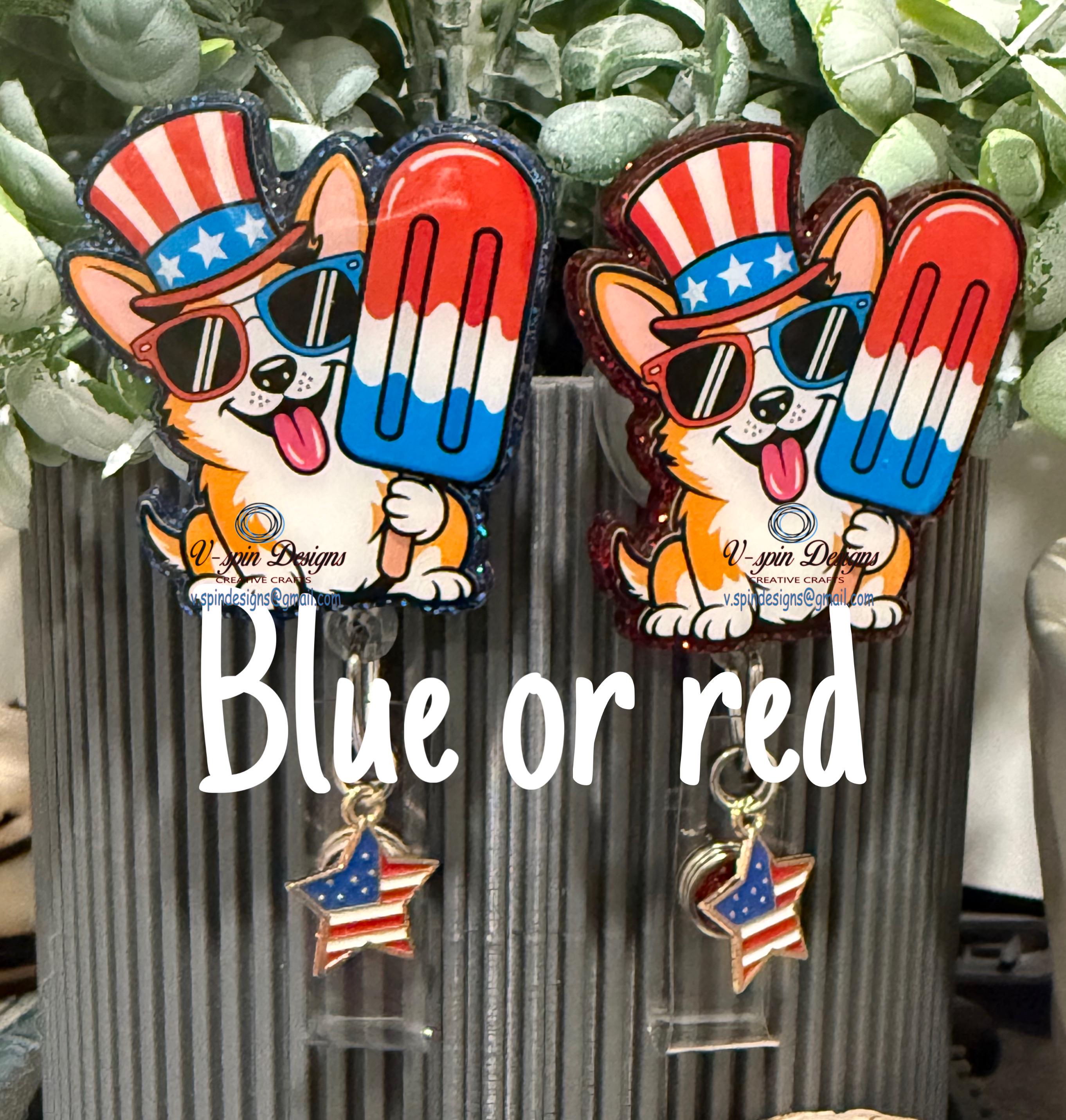 Patriotic Corgi Badge Reel | 4th of July Retractable Acrylic ID Holder