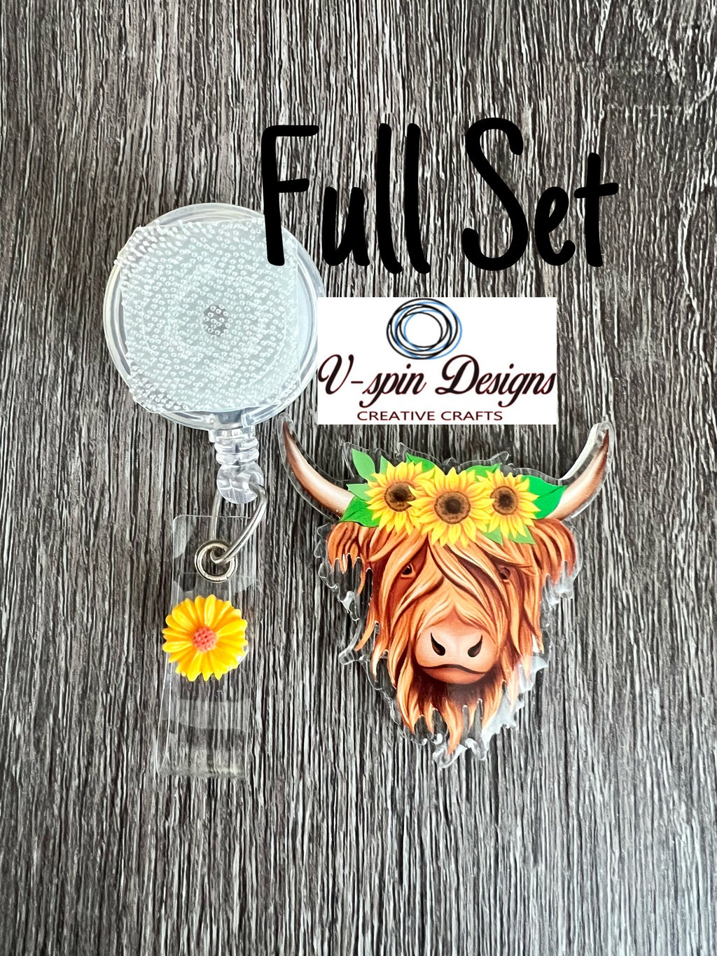 Highland Cow Sunflowers Badge Reel | Retractable Acrylic ID Holder