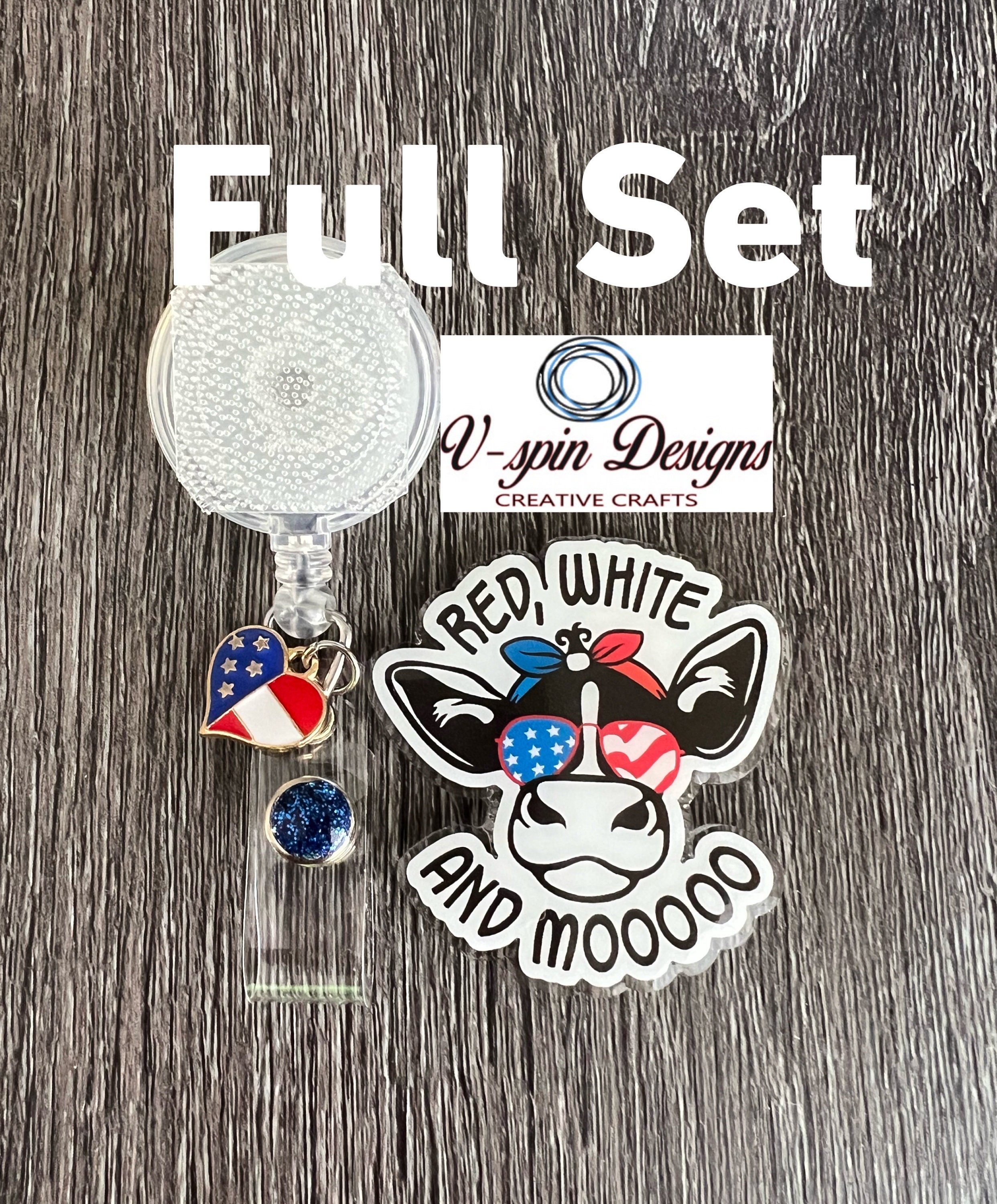 "Red, White & Mooo" Patriotic Cow Badge Reel | 4th of July Retractable ID Holder