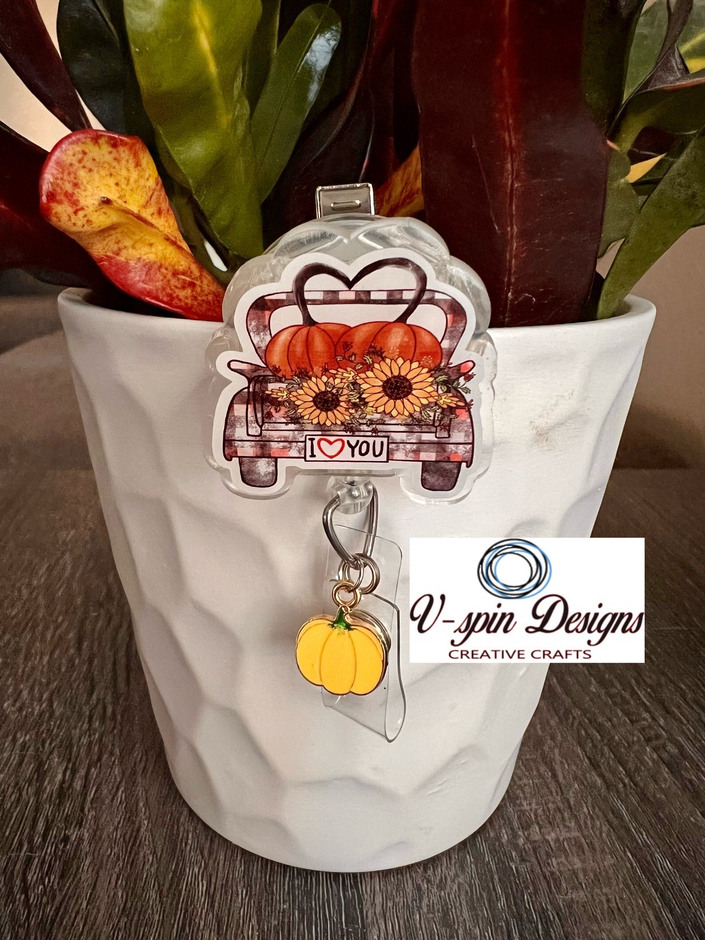 Fall Pumpkin Truck Badge Reel | Retractable Acrylic ID Holder