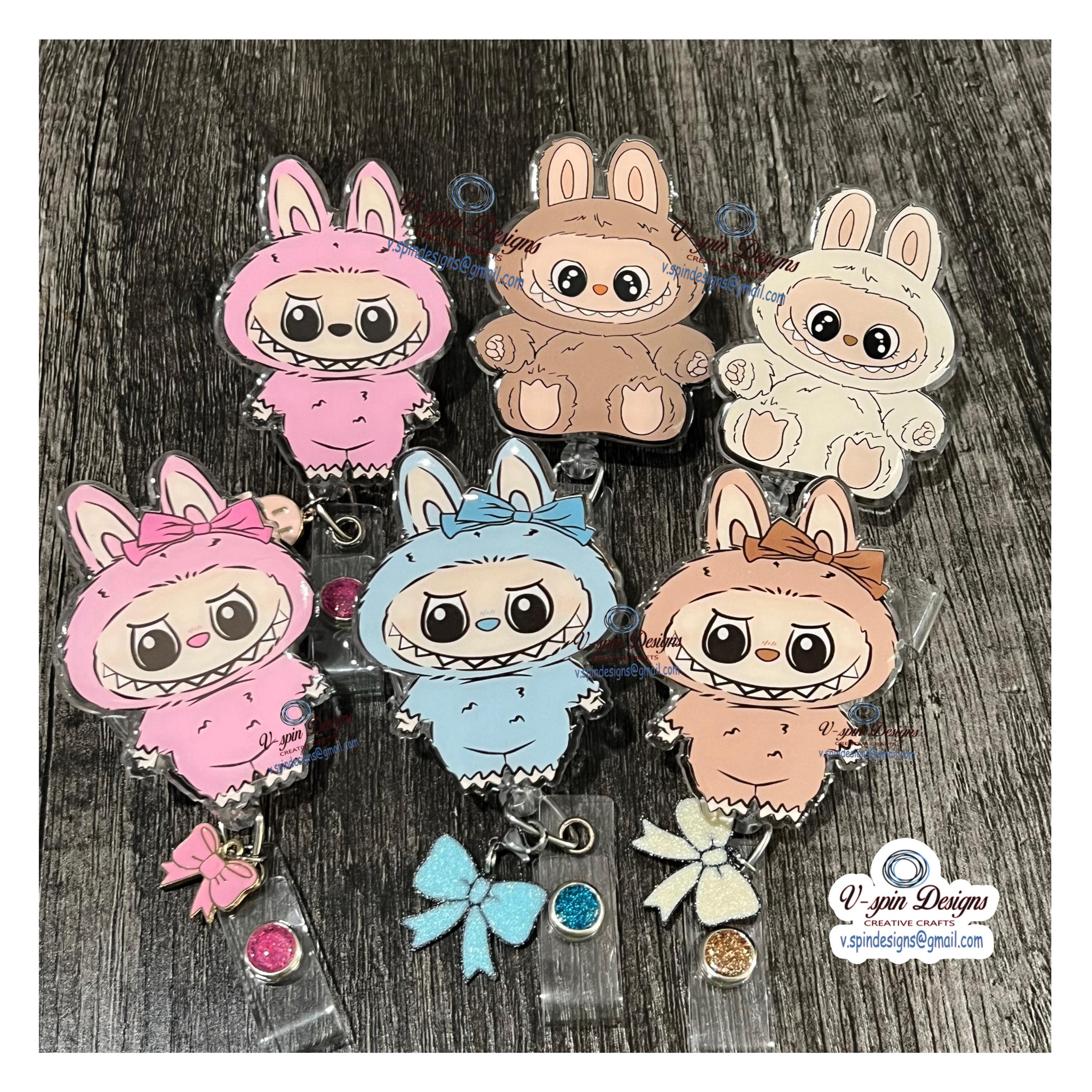 Cute "Have a Seat" Little Monsters Badge Reel | Retractable Acrylic ID Holder