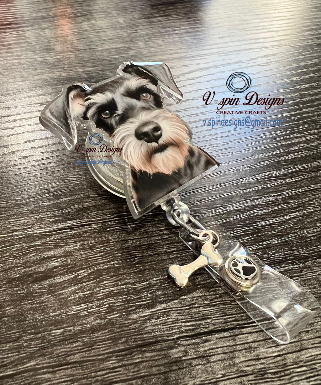 Schnauzer Badge Reel | Retractable Acrylic ID Holder for Dog Lovers