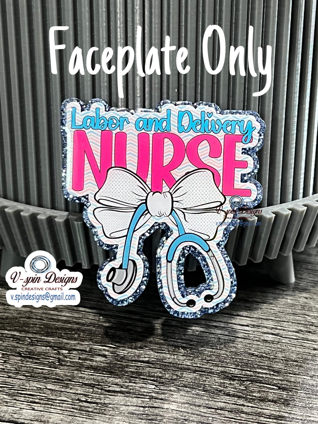 Labor and Delivery Nurse Badge Reel: Stethoscope Bow, Glitter ID Holder, L&D badge reels
