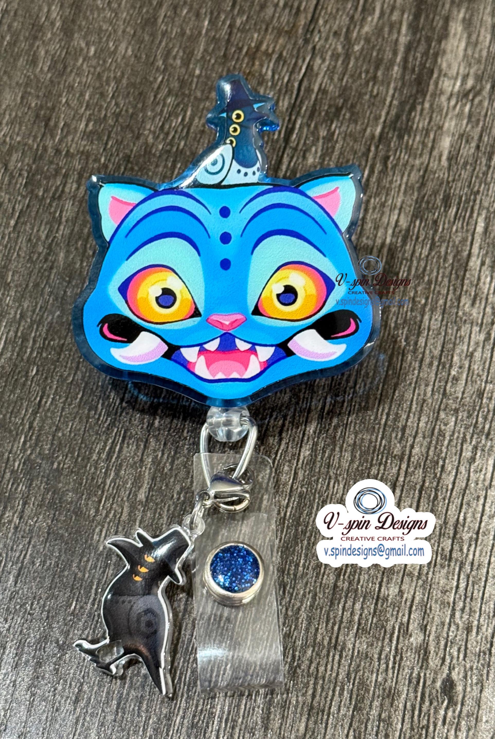 Cute & Creepy Blue Tiger Badge Reel | Retractable Acrylic ID Holder