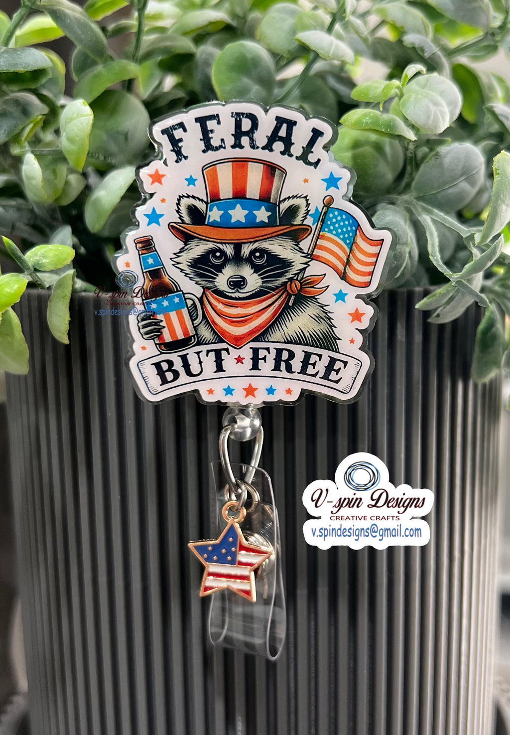 Funny “Feral but Free Racoon” Badge reel/ID Holder card holder/nurse/teachers/4th of July