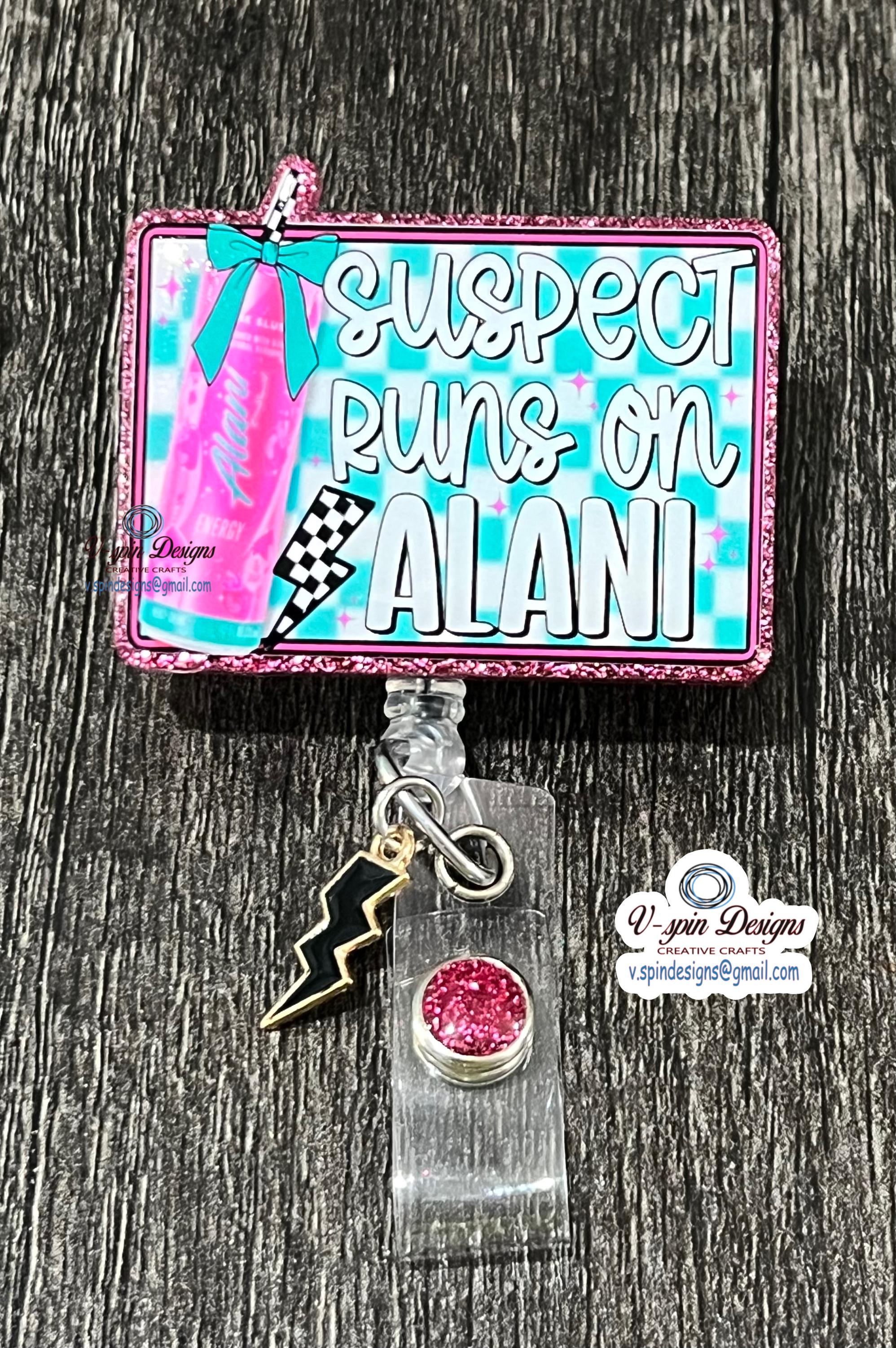 "Suspect Runs" Energy Drink Badge Reel | Funny Retractable Acrylic ID Holder