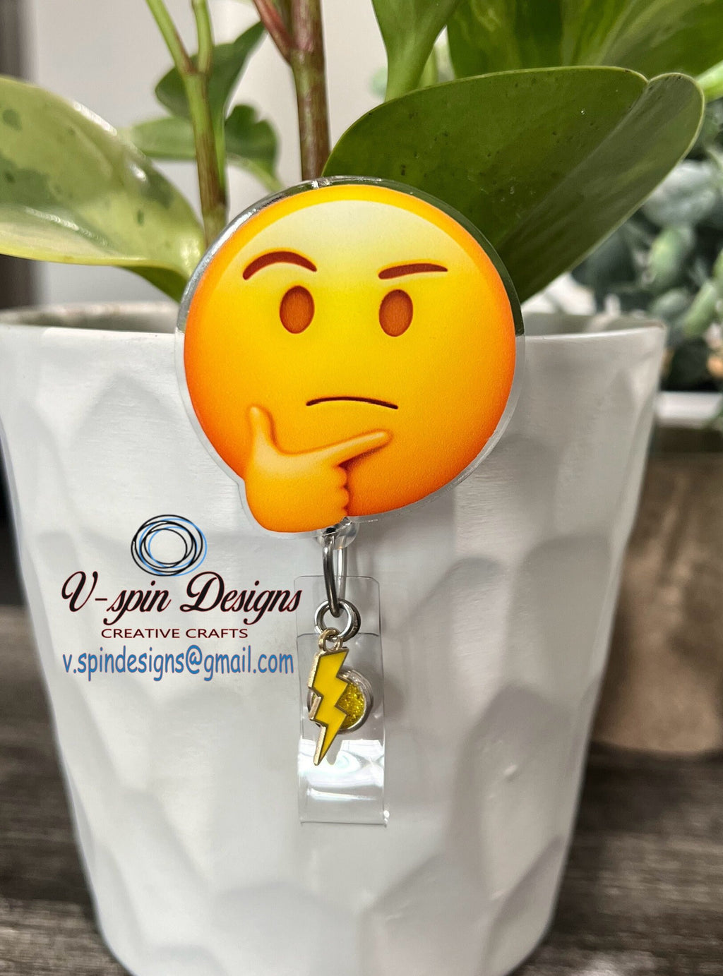 Thinking Emoji, Badge reel/ID Holder card holder/nurse/teachers/fun/silly badge reels