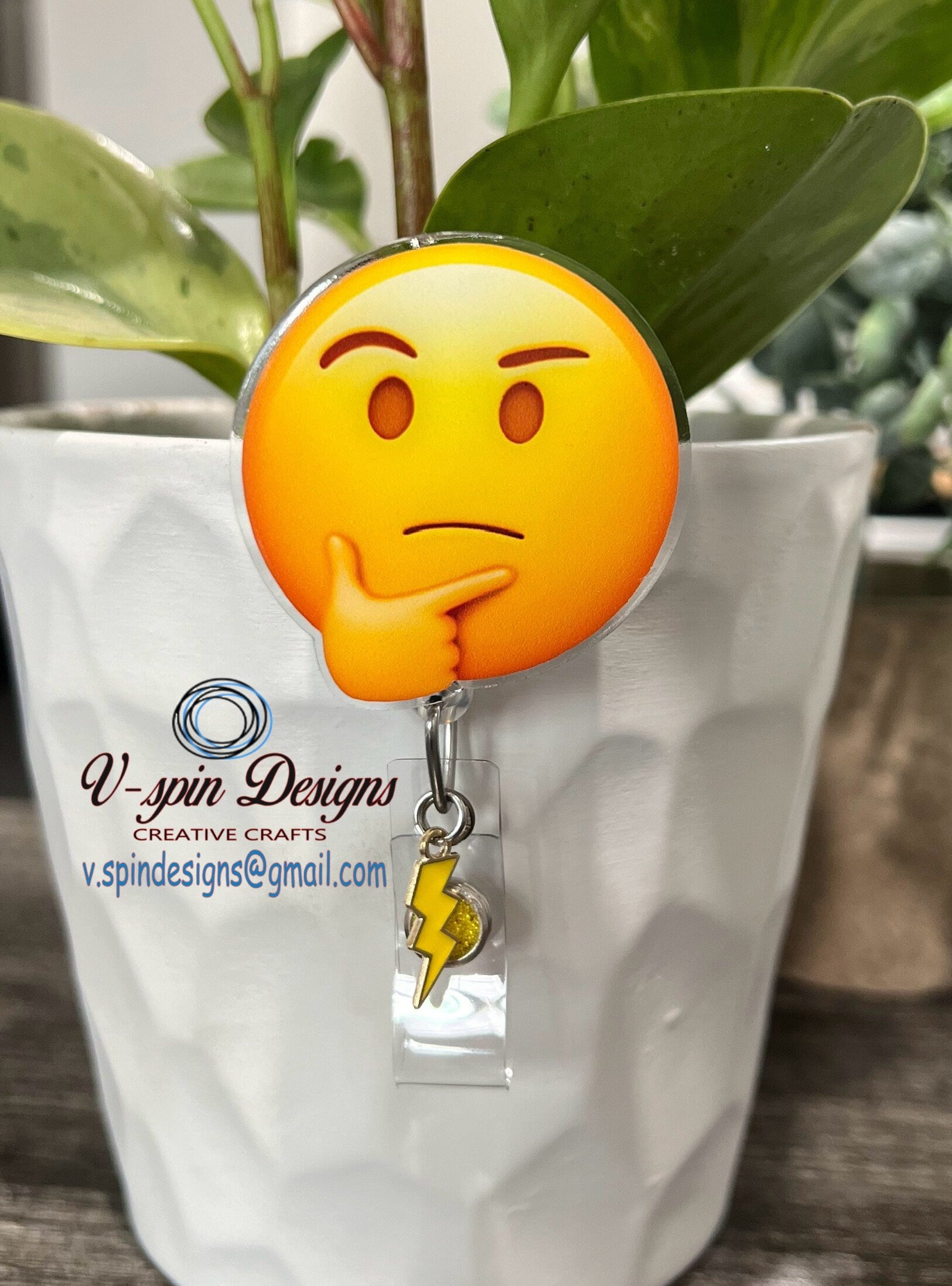 Thinking Emoji, Badge reel/ID Holder card holder/nurse/teachers/fun/silly badge reels
