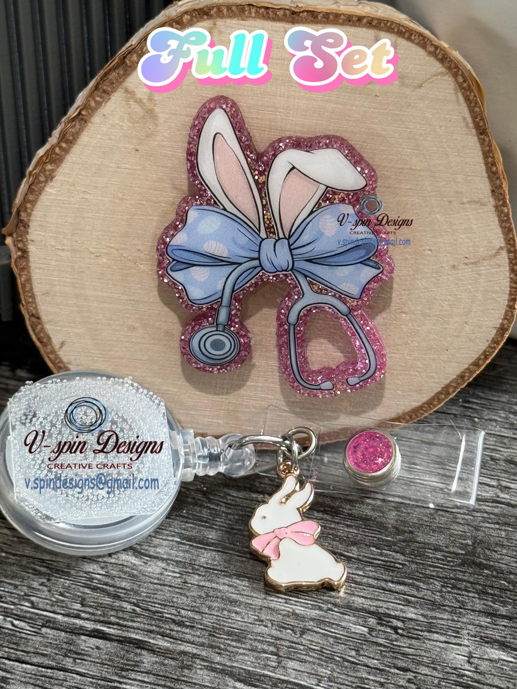 Stethoscope Easter Bunny Ears Badge Reel | Retractable Acrylic ID Holder