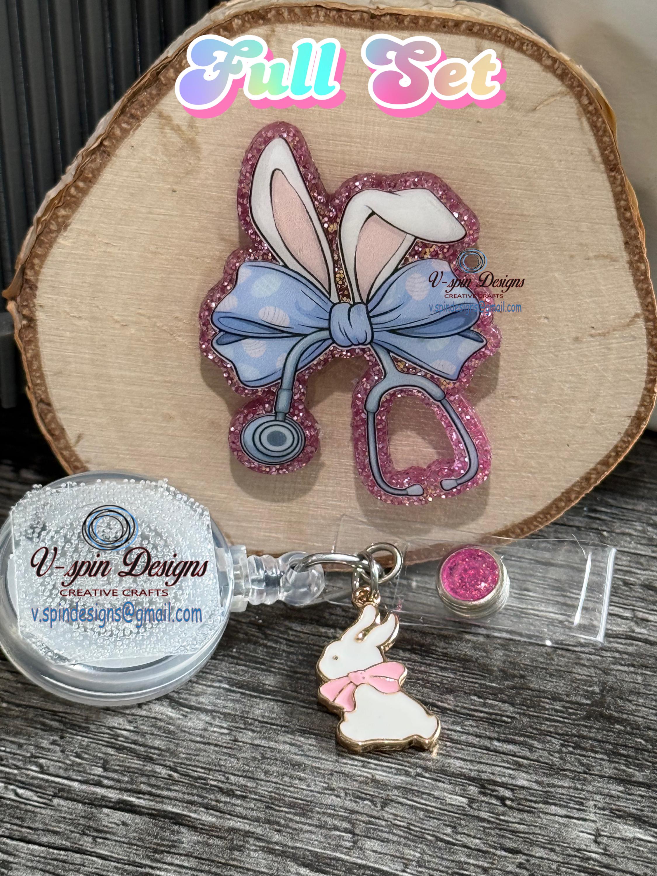 Stethoscope Easter Bunny Ears Badge Reel | Retractable Acrylic ID Holder