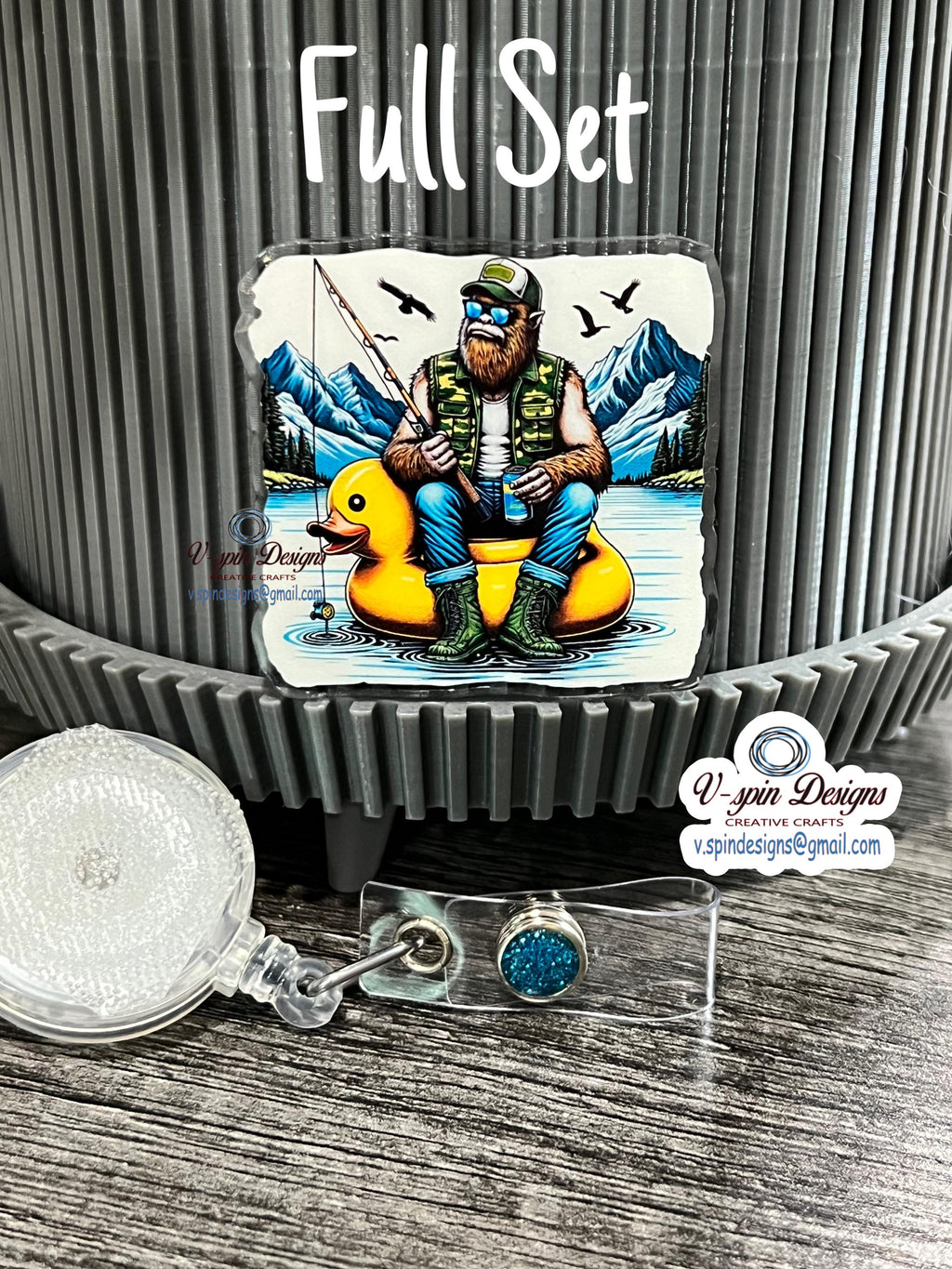 Funny Bigfoot Fishing Retractable Badge Reel: Sasquatch on Duck
