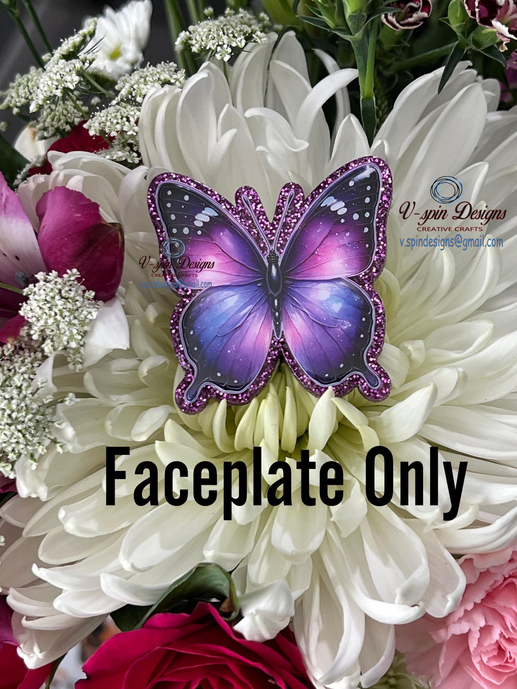 Purple Glitter Acrylic Butterfly Badge reel/ID Holder card holder/nurse/teachers/butterfly badge topper
