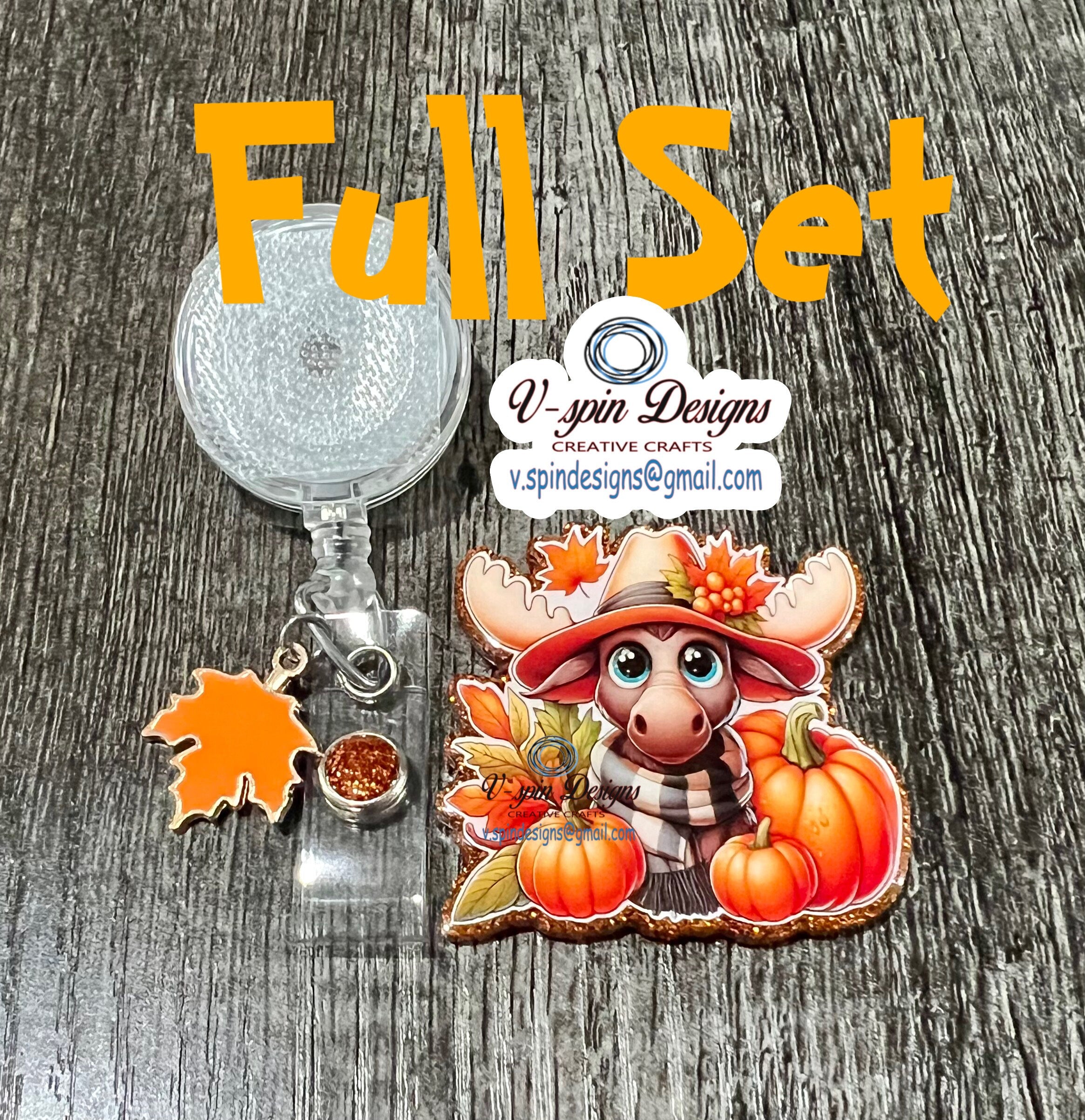 Fall Moose Badge Reel | Orange Glitter Retractable Acrylic ID Holder