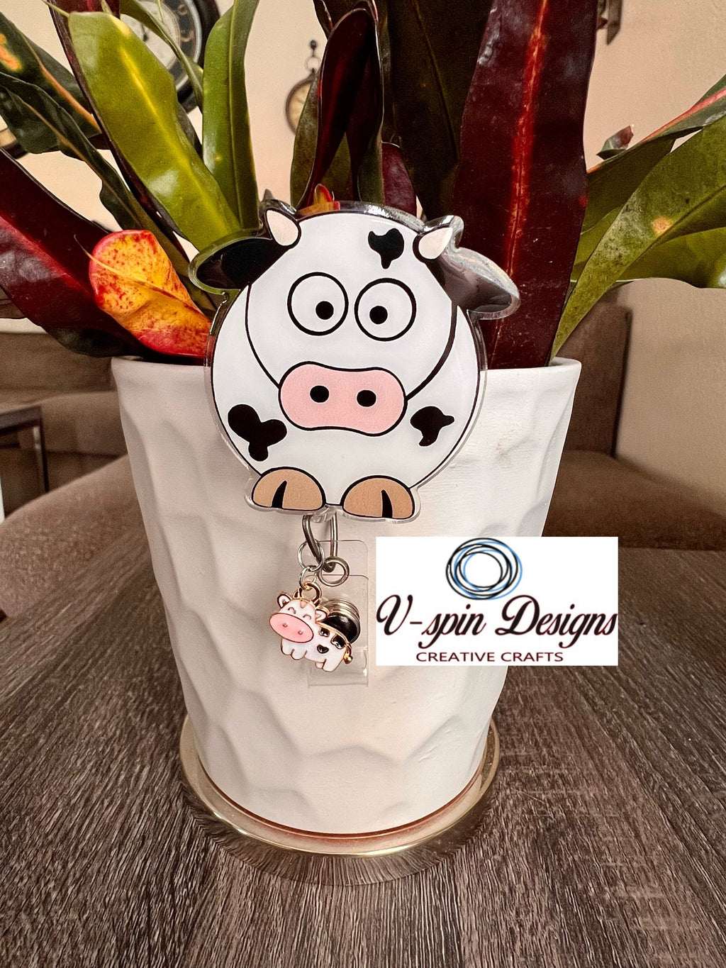 Cute Farm Cow Badge Reel | Retractable Acrylic ID Holder