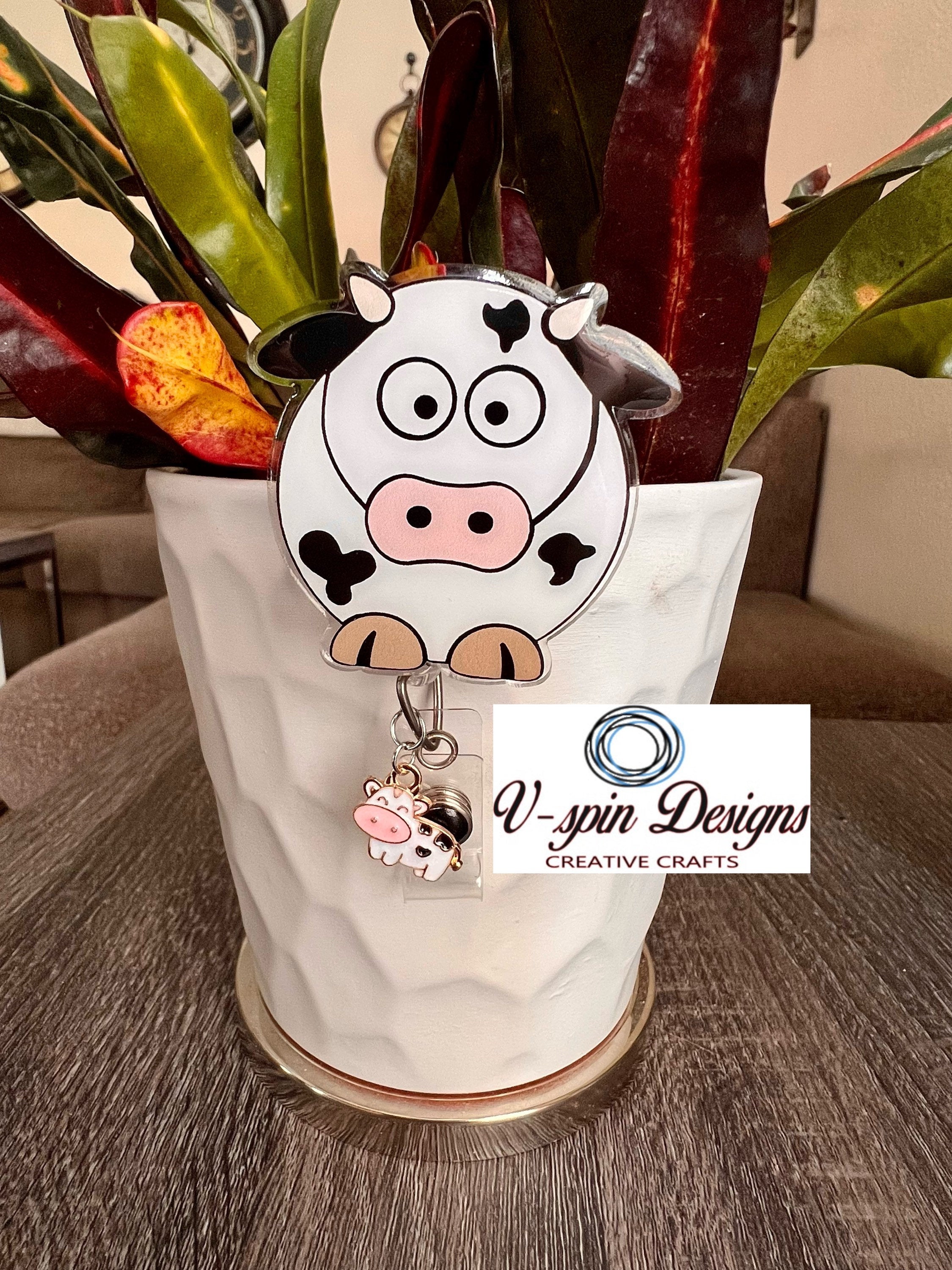 Cute Farm Cow Badge Reel | Retractable Acrylic ID Holder