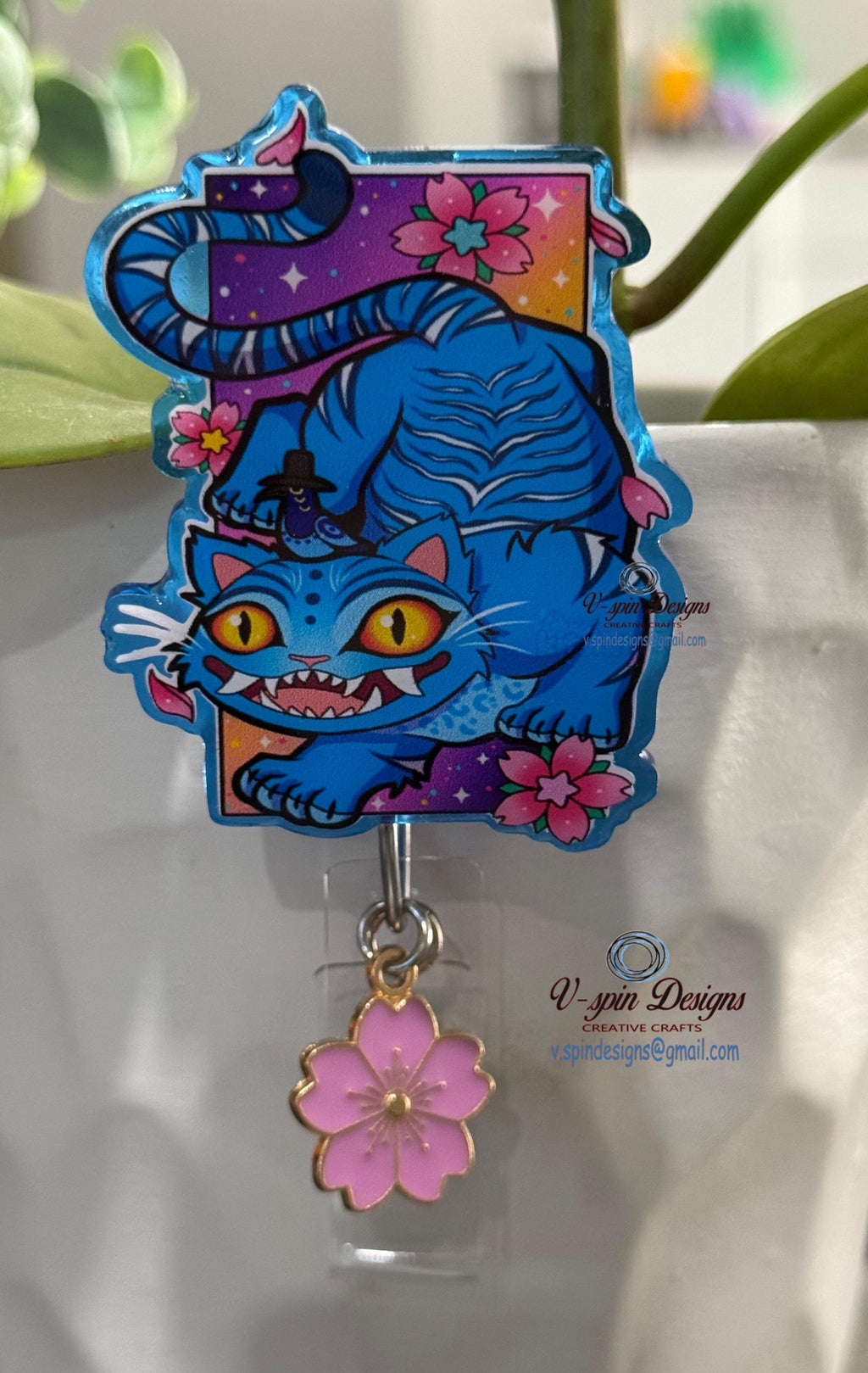 Cute & Creepy Blue Stalking Tiger Badge Reel | Retractable Acrylic ID Holder