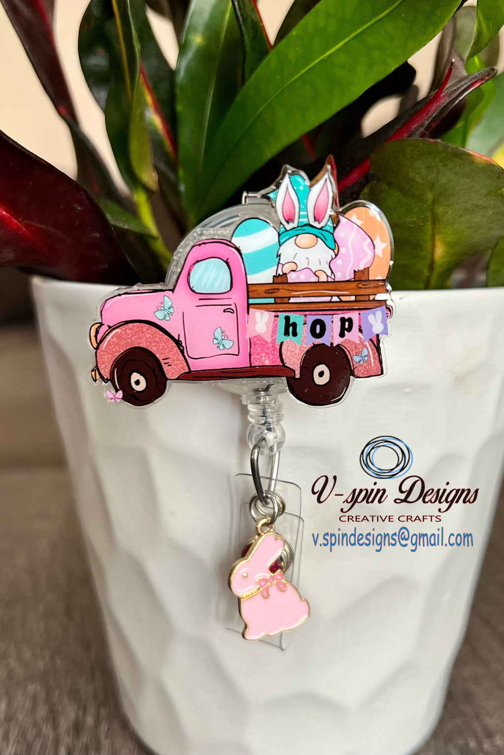 Bunny Gnome truck badge reel/ID Holder/card holders for nurses/teachers/students/Easter