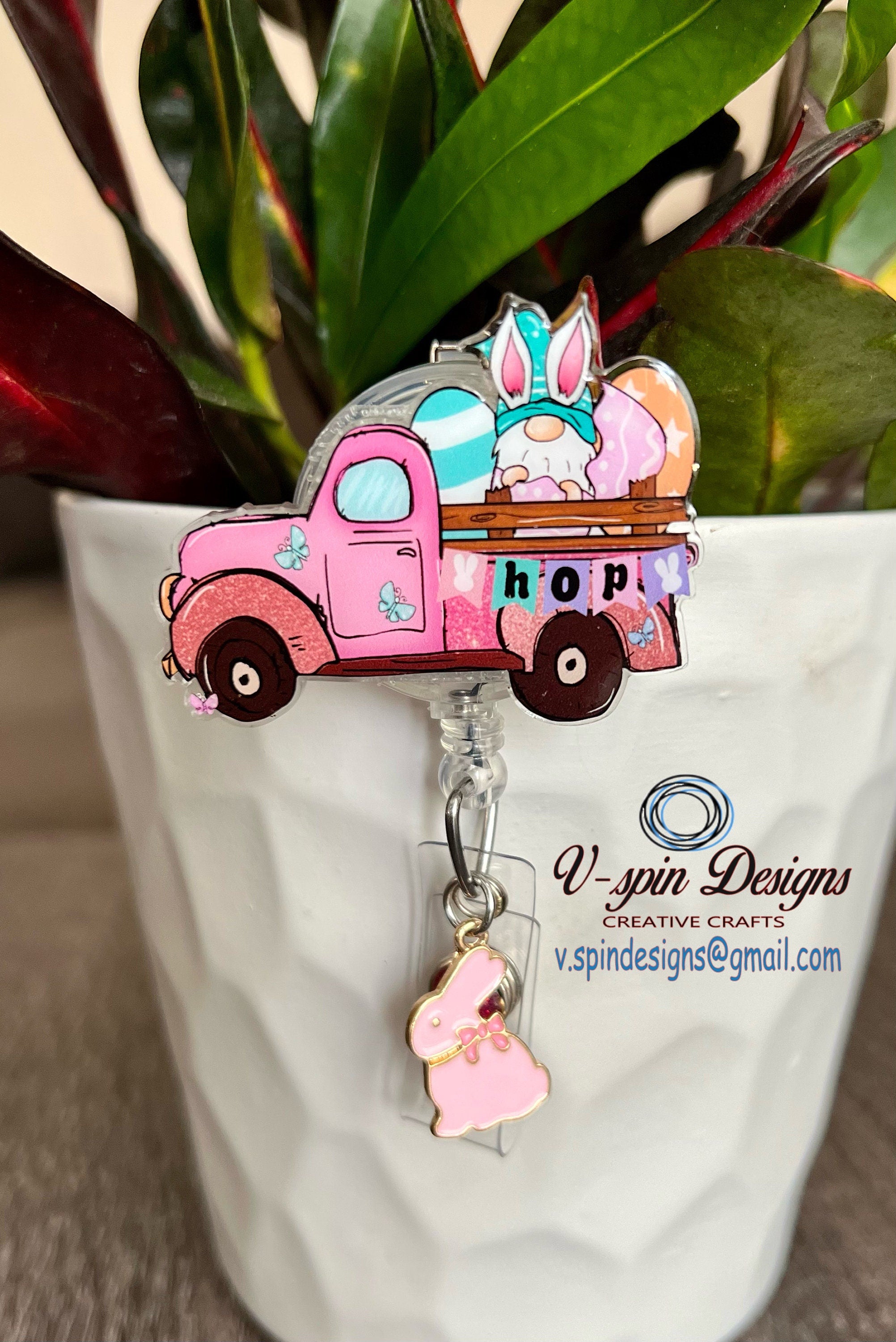 Bunny Gnome truck badge reel/ID Holder/card holders for nurses/teachers/students/Easter