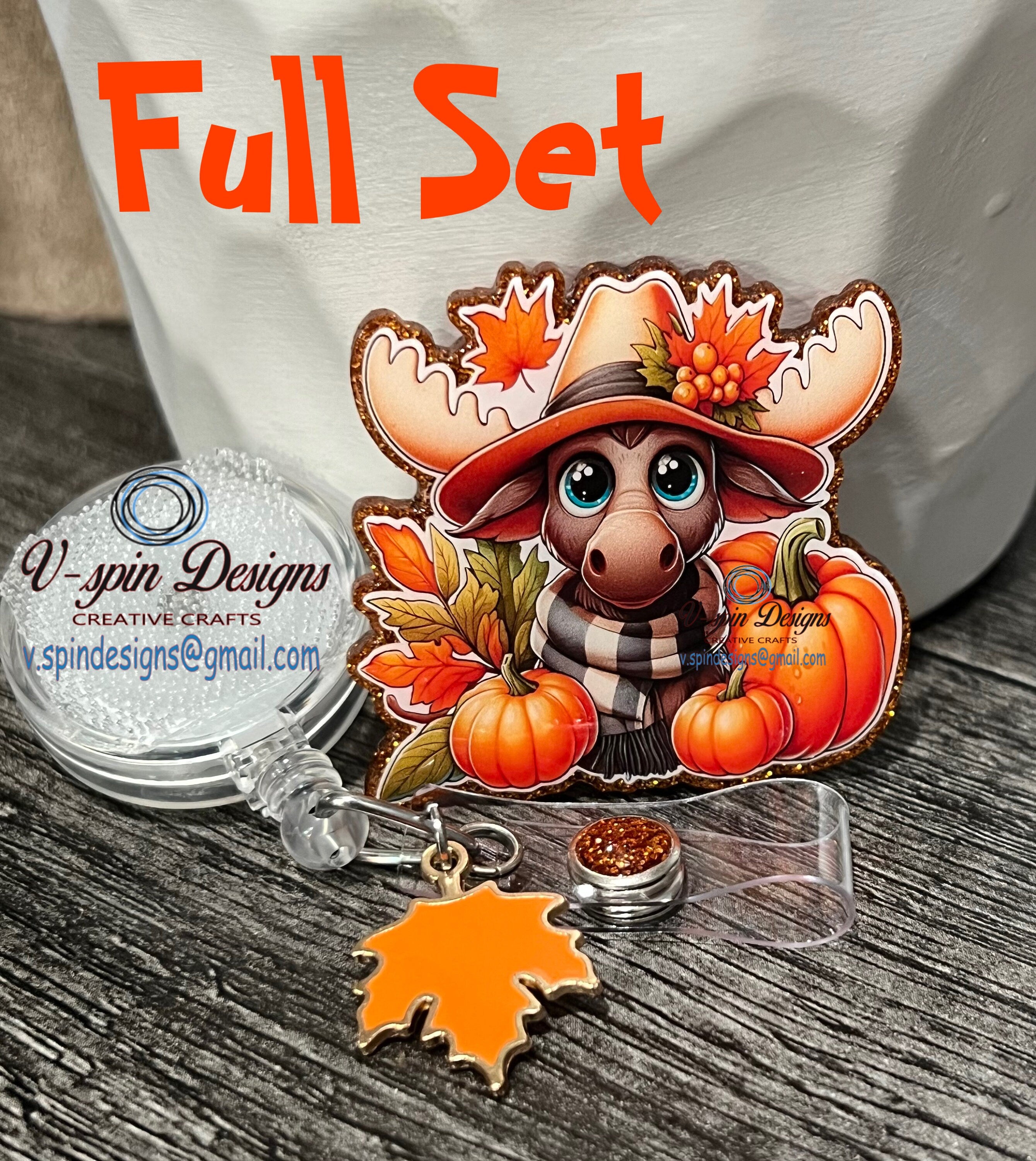 Fall Moose Badge Reel | Orange Glitter Retractable Acrylic ID Holder
