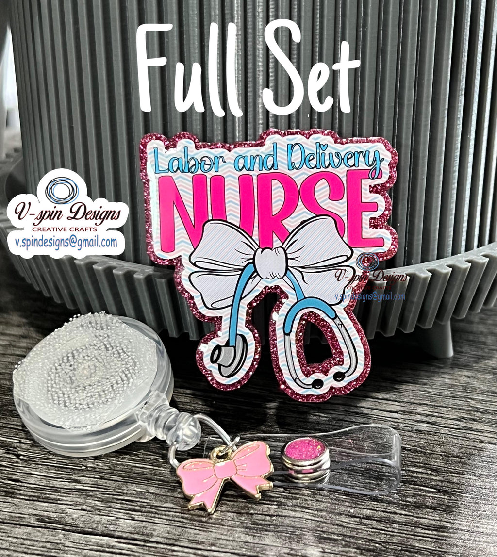 Labor and Delivery Nurse Stethoscope Bow badge reel/ID Holder card holder/nurse/teachers/L&D