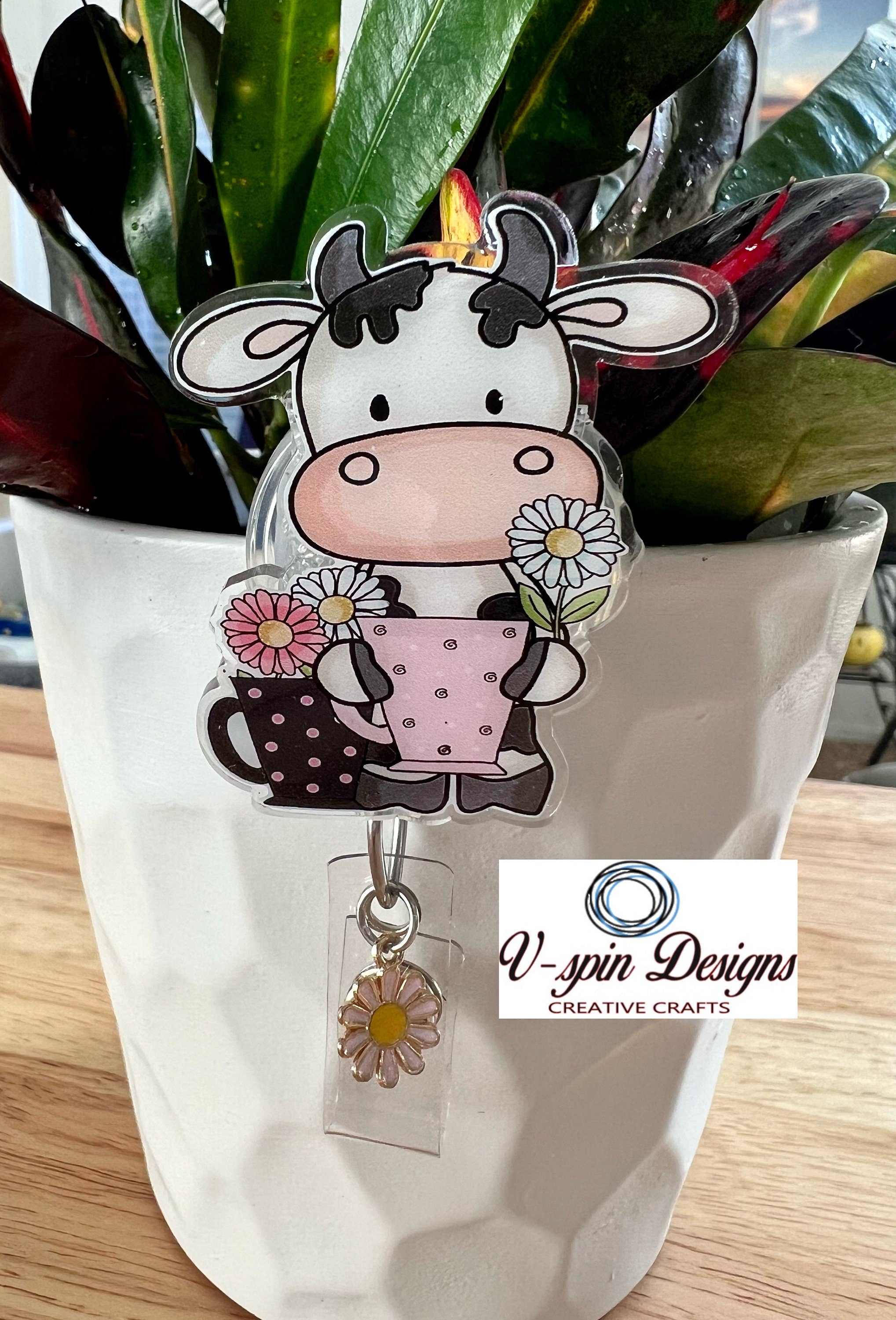 Coffee Cow Badge Reel | Western Retractable Acrylic ID Holder