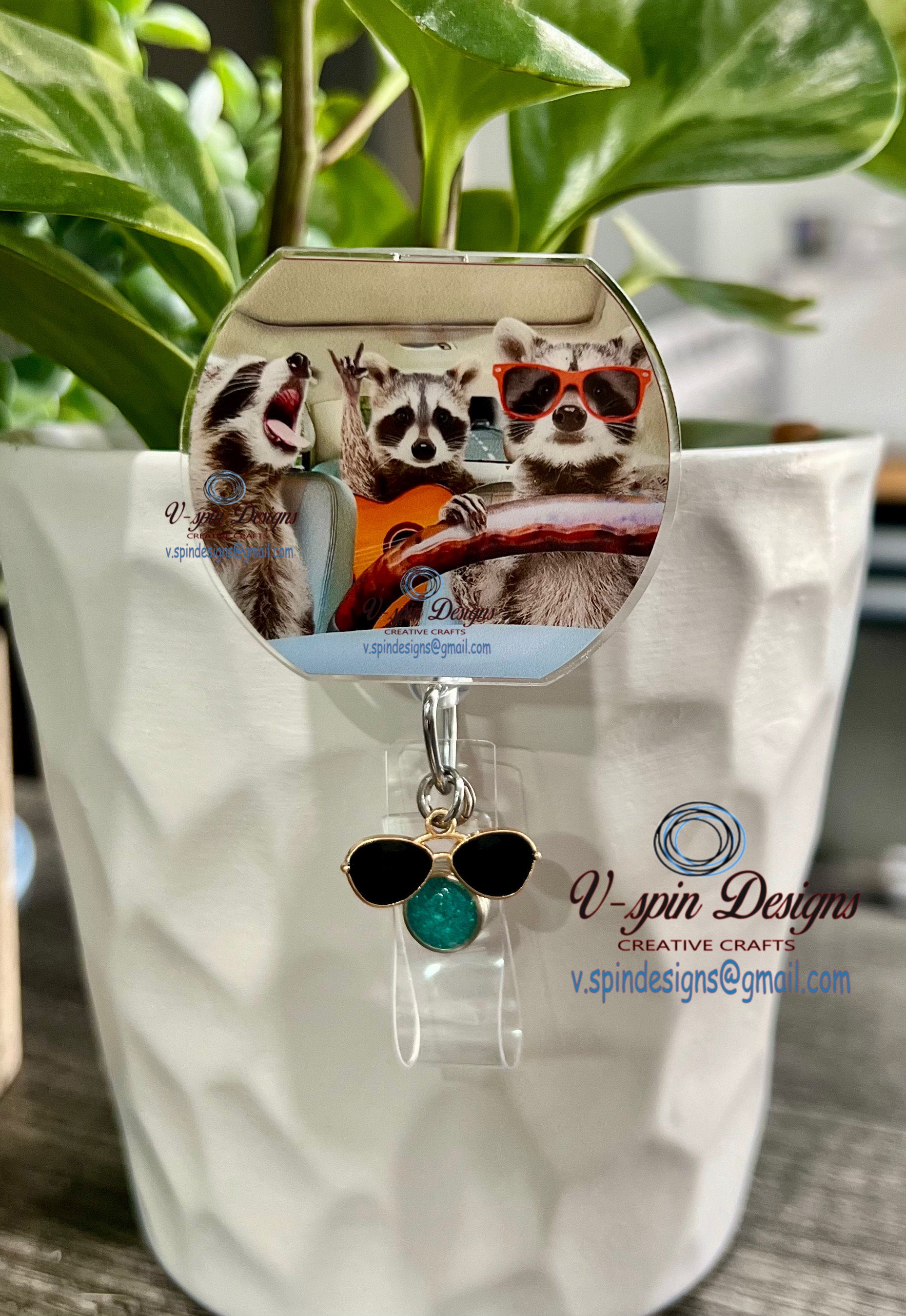 Raccoon Road Trip Badge Reel | Funny Retractable Acrylic ID Holder