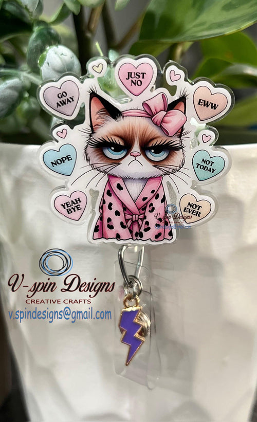 "Ewww, Valentine's" Grumpy Cat Badge Reel | Funny Retractable Acrylic ID Holder