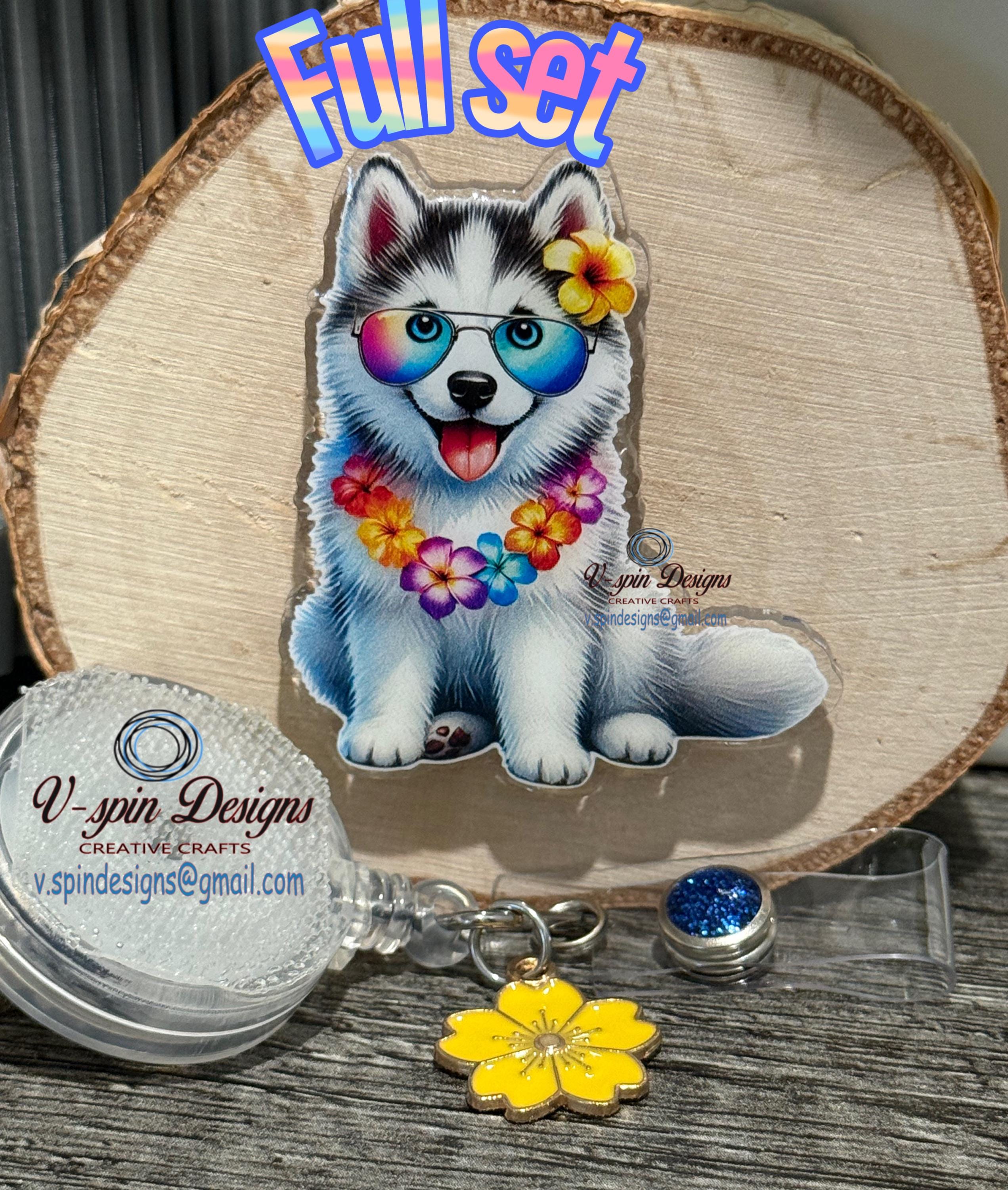 Summer Husky Dog Badge Reel | Retractable Acrylic ID Holder