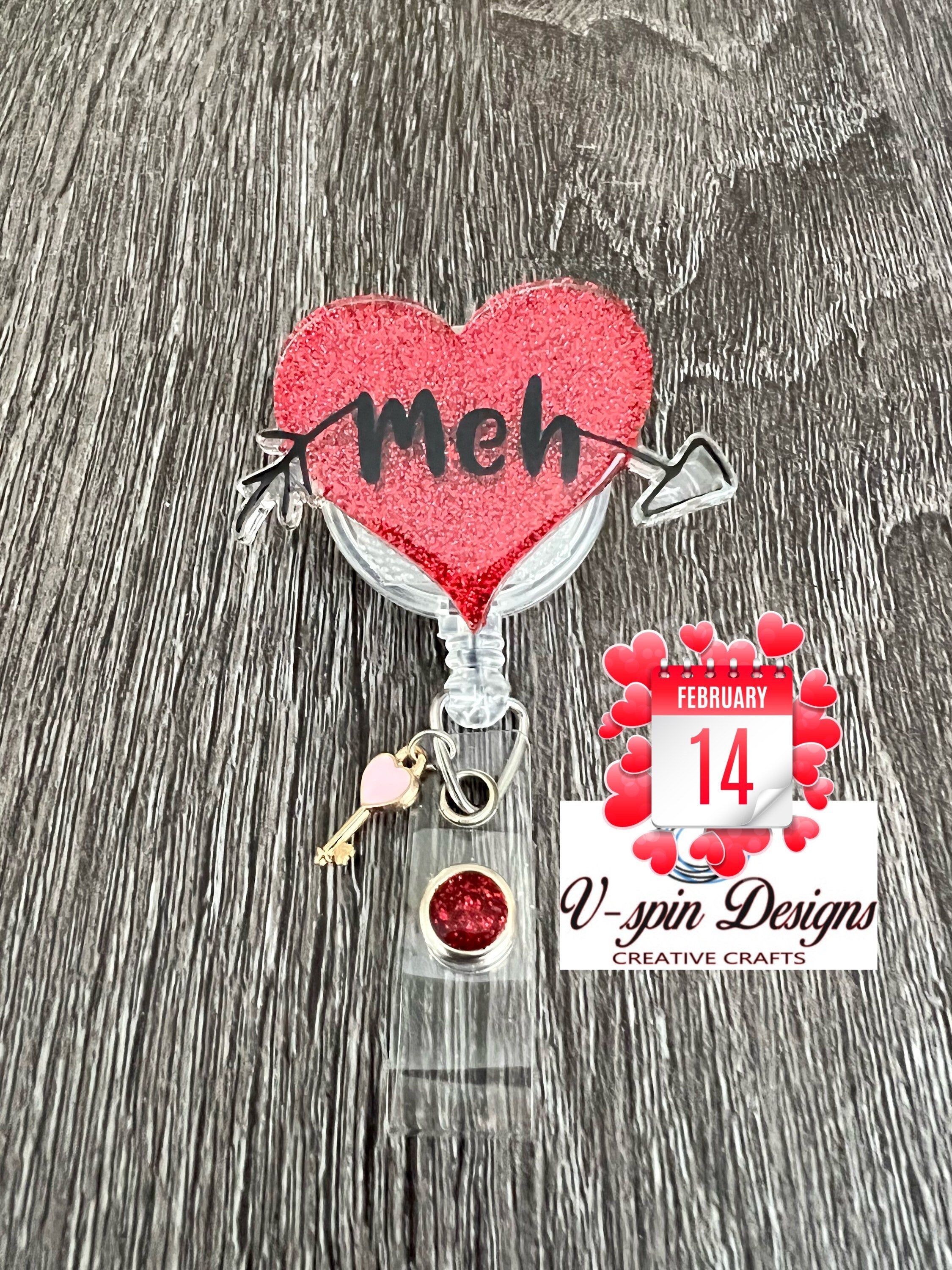 Meh heart, badge reel/ID Holder/card holder/teachers/nurses