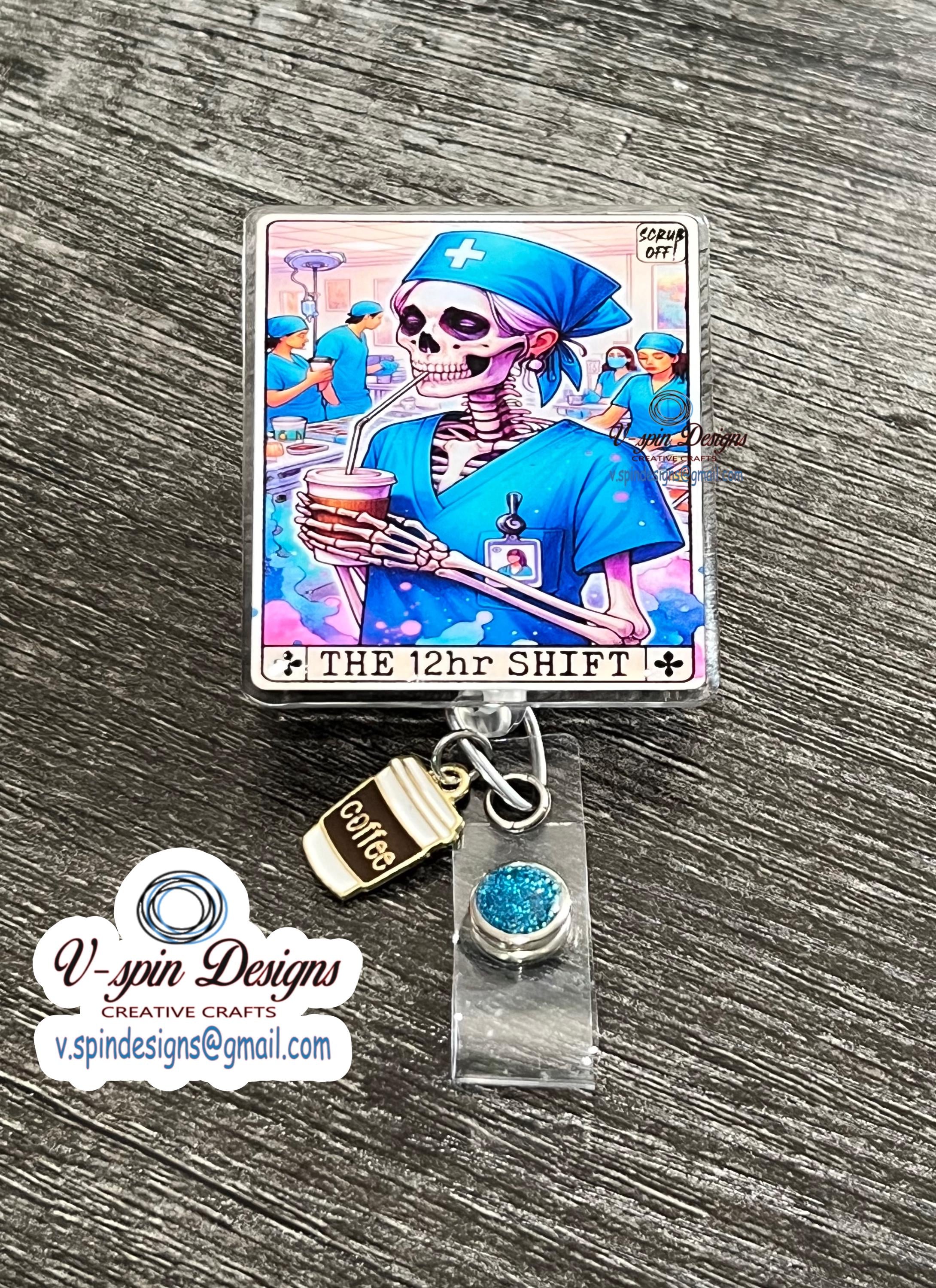 Nurse Tarot Card "The 12-Hour Shift" Badge Reel | Funny Retractable ID Holder
