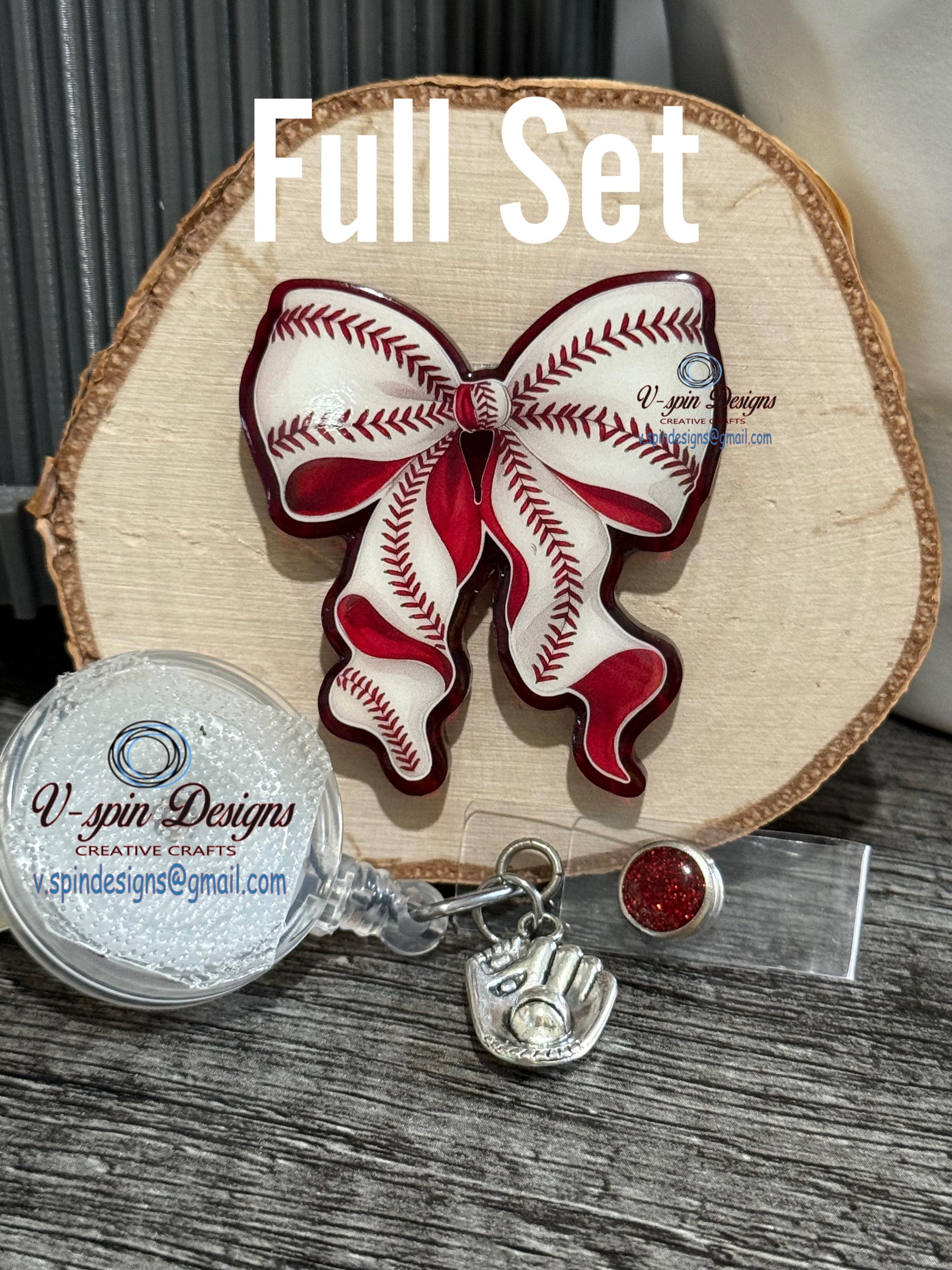Baseball Bow Badge Reel | Sports Fan Retractable Acrylic ID Holder